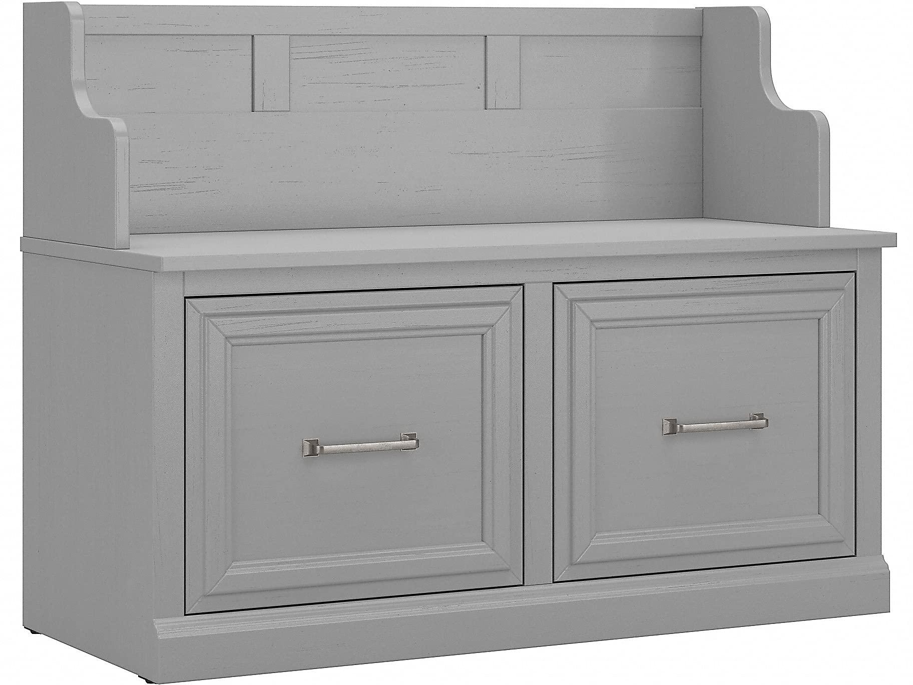 Bush Furniture Woodland 40W Entryway Bench with Doors in Cape Cod Gray Shoe Storage for Mudroom and Foyer