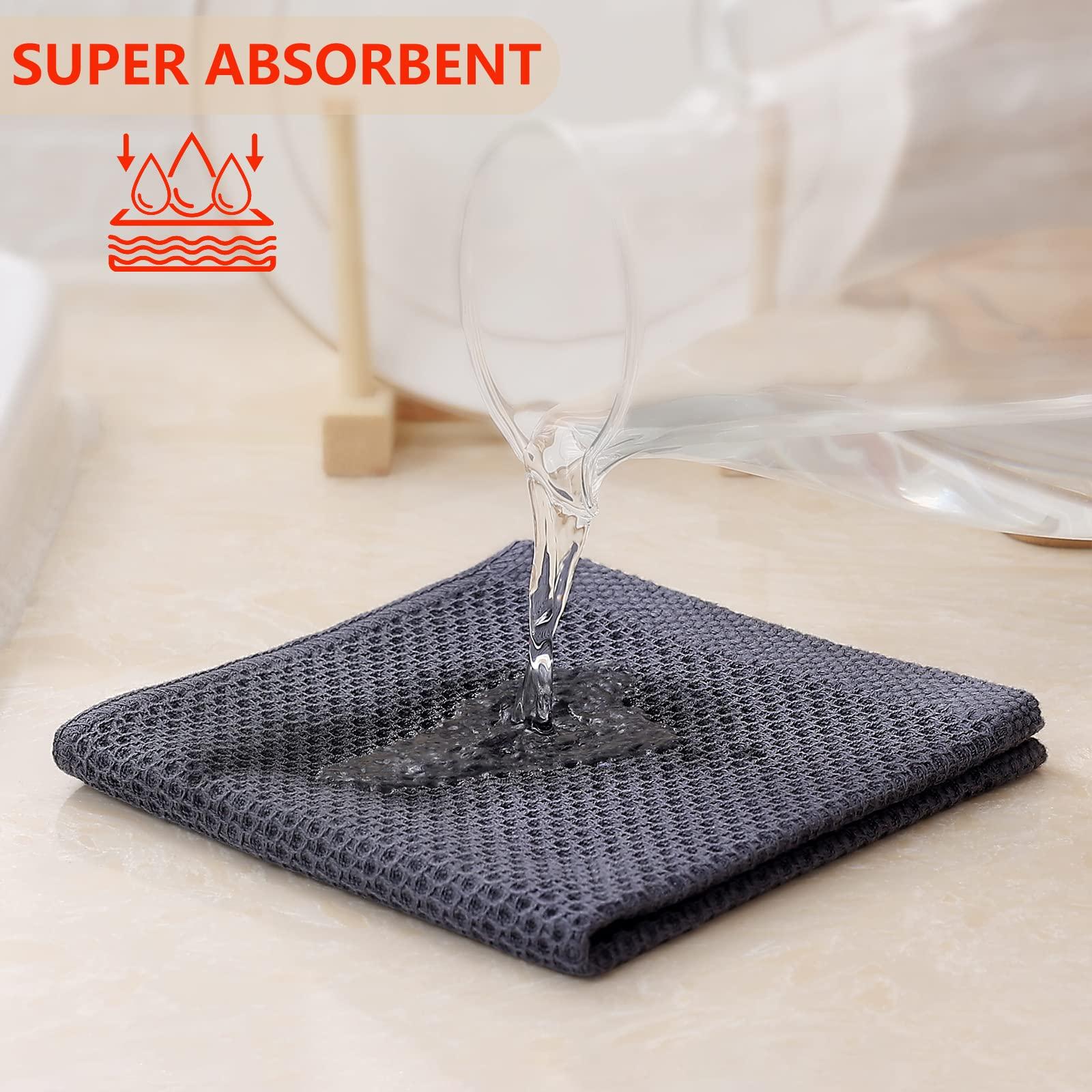Kitinjoy 100% Cotton Kitchen Dish Cloths, 6 Pack Waffle Weave Ultra Soft Absorbent Dish Towels for Drying Dishes Quick Drying Kitchen Towels Dish Rags, 12 X 12 Inches, Dark Grey - Image 5