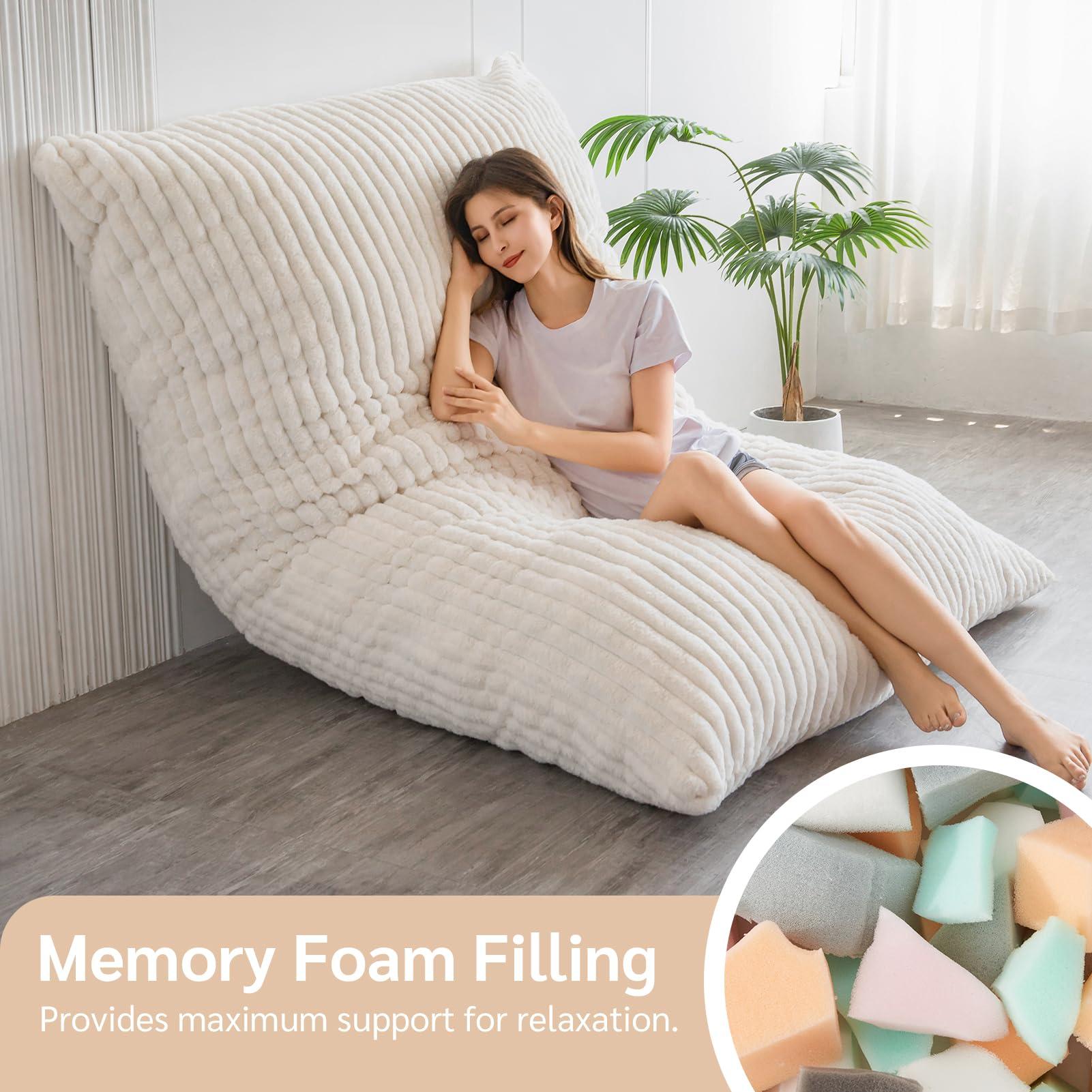 BYBYME 3 in 1 Bean Bag Chairs, Bean Bag Bed for Adults High-Density Foam Filling, Convertible Sofa Bed Faux Fur, Giant Bean Bag Chairs for Adults - Image 4