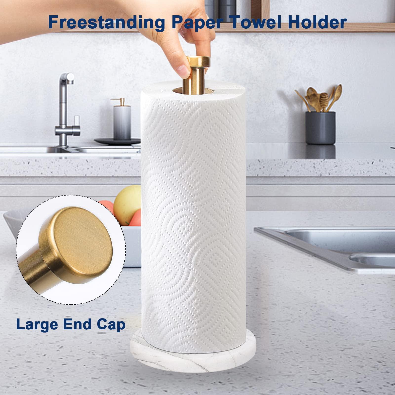 NearMoon Standing Paper Towel Holder, Kitchen Paper Towel Tissue Holder- for Bathroom Kitchen Countertop, Standard or Jumbo-Sized Roll Paper (with Marble Base, Brushed Gold) - Image 5