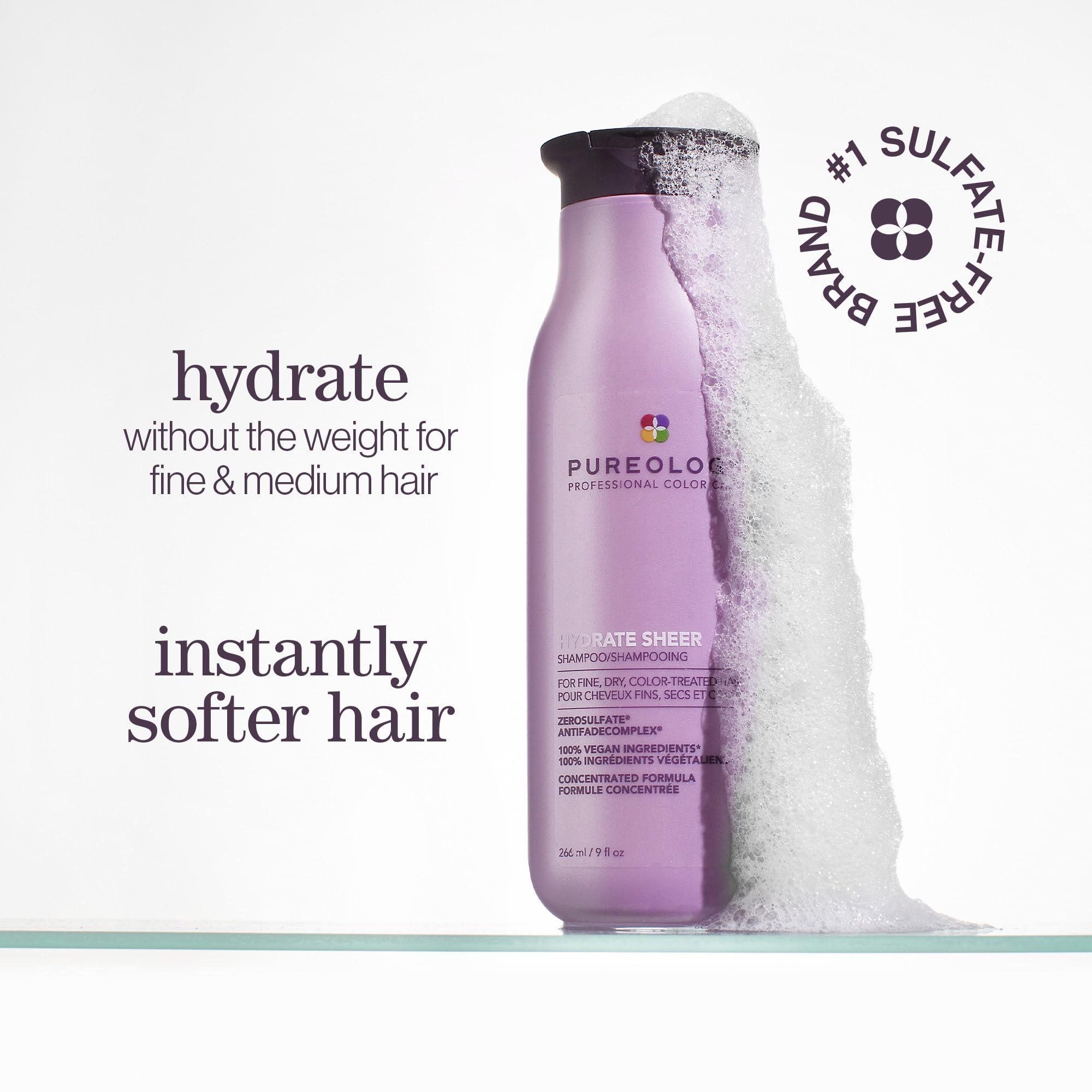 Pureology Hydrate Sheer Shampoo - Lightweight Hydrating Shampoo For Fine or Dry Color-Treated Hair, Silicone-Free & Vegan - Image 2