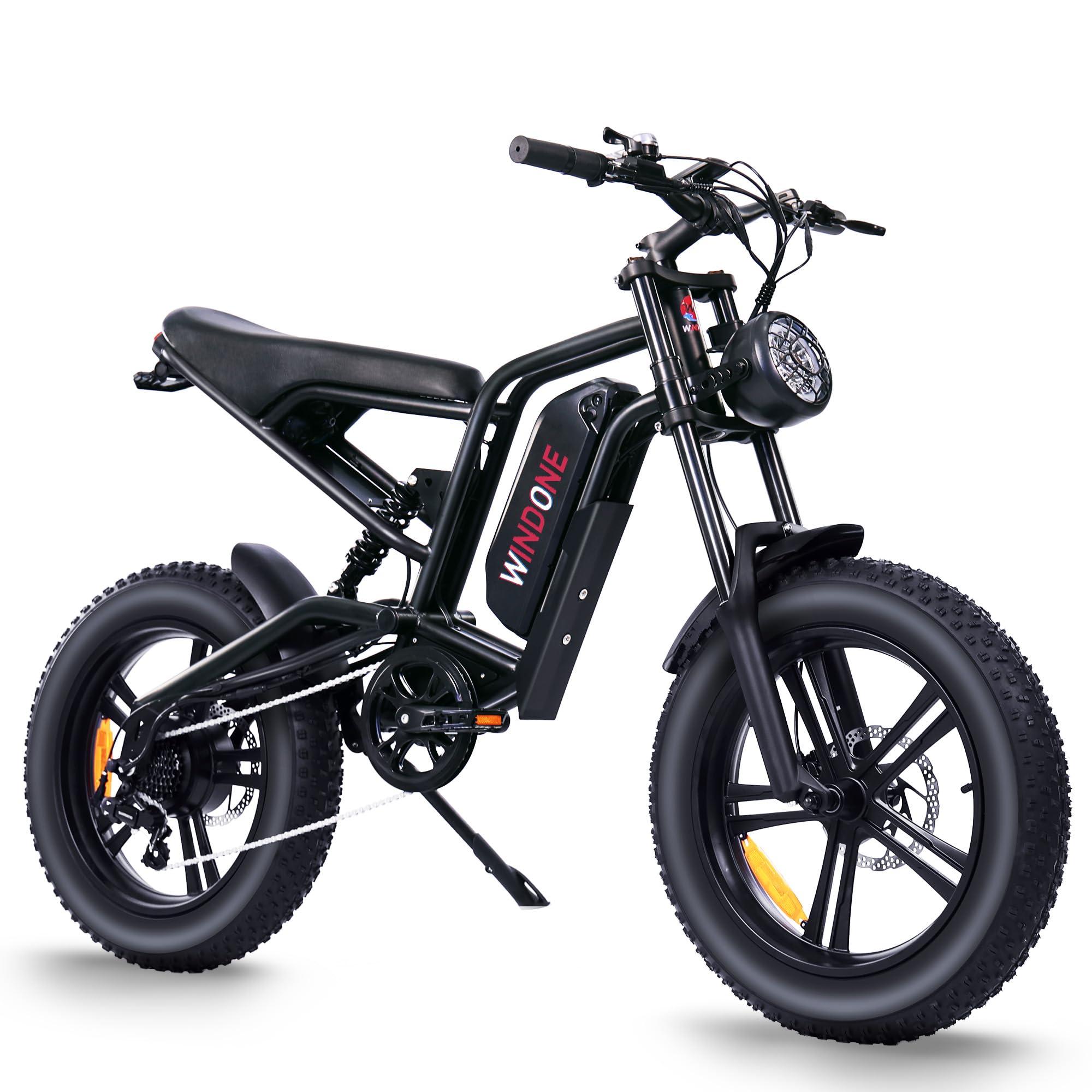 Windone E2/K20 Electric Bike for Adults, 48V 13Ah/15Ah Battery, Up to 28 MPH & 46.6/60 Miles (PAS), 750/1000W Peak Ebike with All-Terrain 20"/26'' Fat Tires, UL Certified, Moped E-Bike