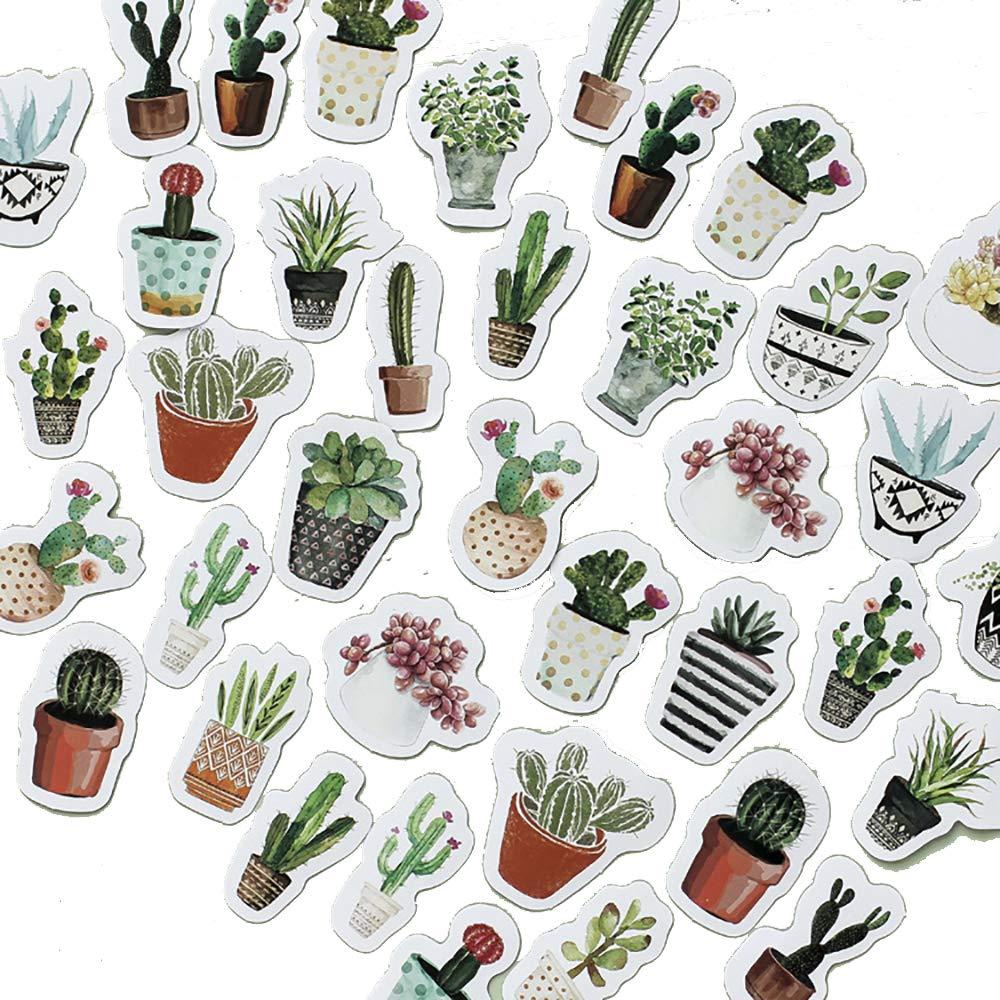 Small Scrapbooks Laptop Stickers, Doraking Boxed Green Pot Plants Stickers for Laptop, Scrapbooking, Suitcase (Green Buds, 45PCS/ Box)