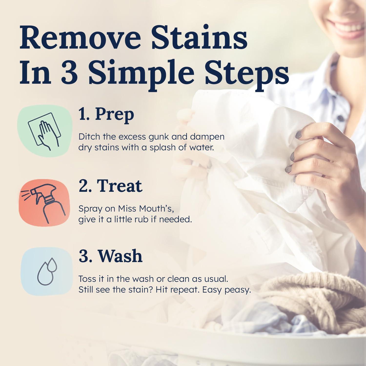 Miss Mouth's Messy Eater Stain Treater Spray - 4oz Stain Remover - Newborn & Baby Essentials - No Dry Cleaning Food, Grease, Coffee Off Laundry, Underwear, Fabric - Image 7