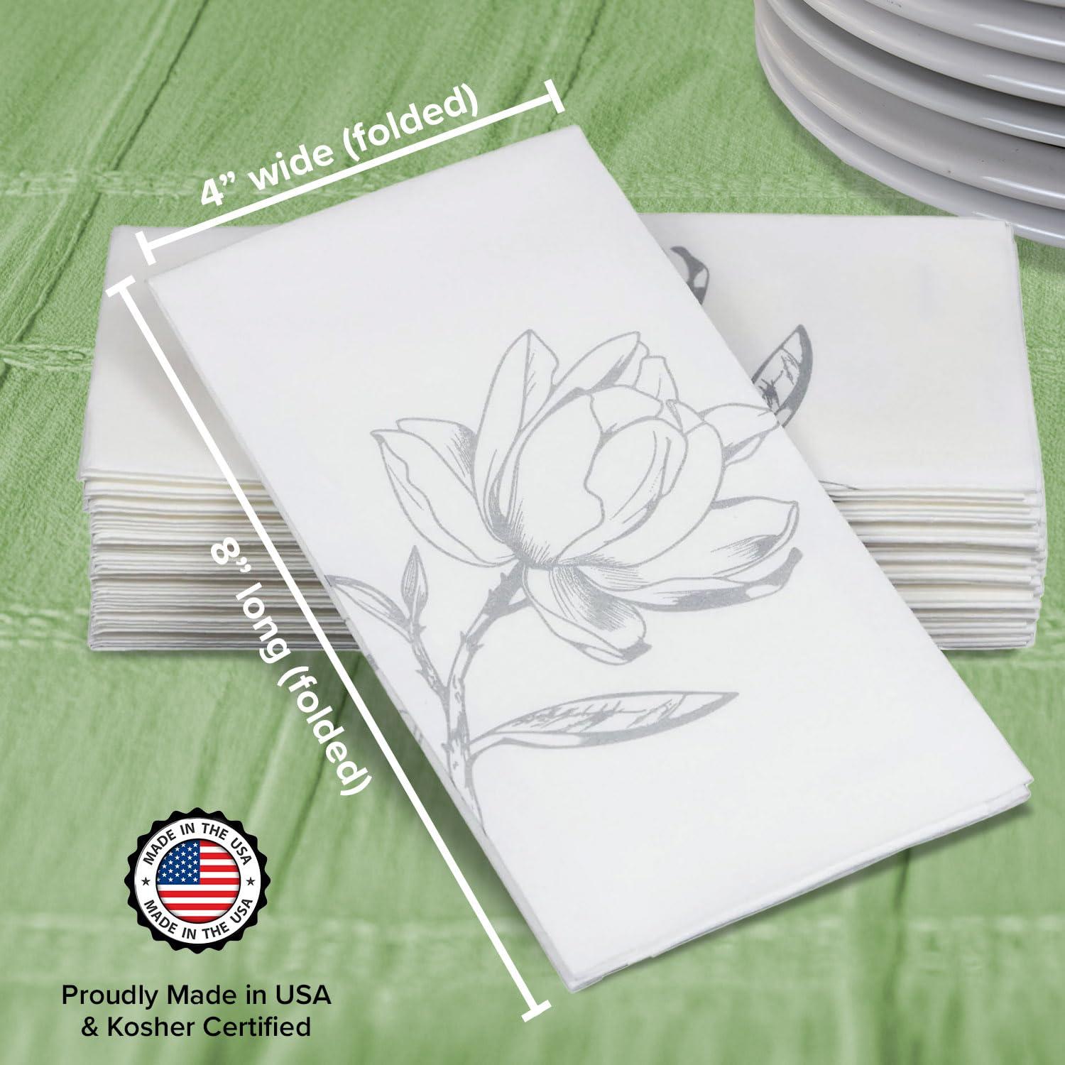 SimuLinen Silver Magnolia Disposable Bathroom Guest Towels - Folded, Single-Use, Kosher Paper Towels, 12x17", 100ct (Made in USA) - Image 6