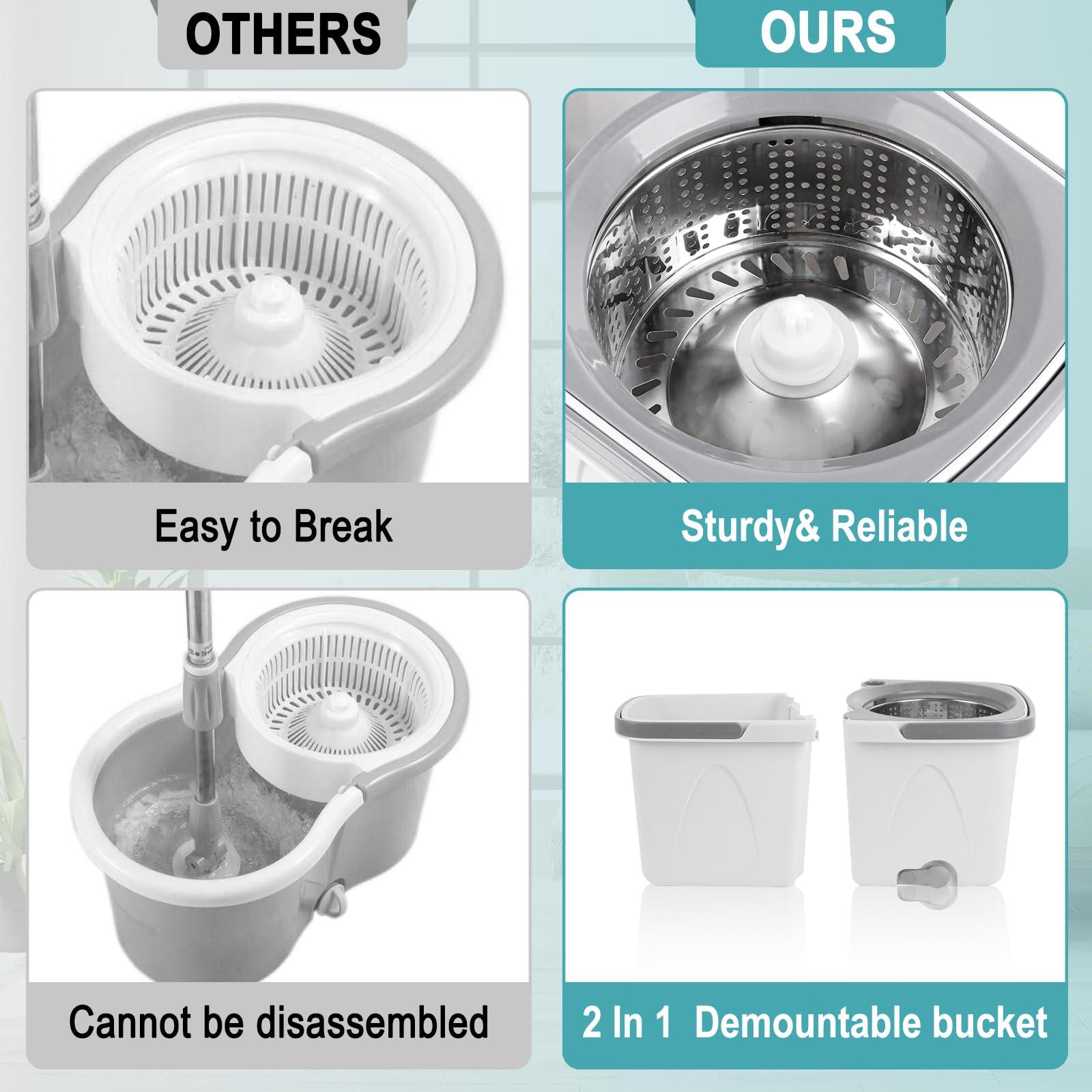 Chloraeon Spin Mop and Bucket with Wringer Set for Home, Separate Clean and Dirty Water, Spin Mop Bukcet System with 4 Reusable Microfiber Mop Pads, Wet Dust Mop for Floor Cleaning - Image 4