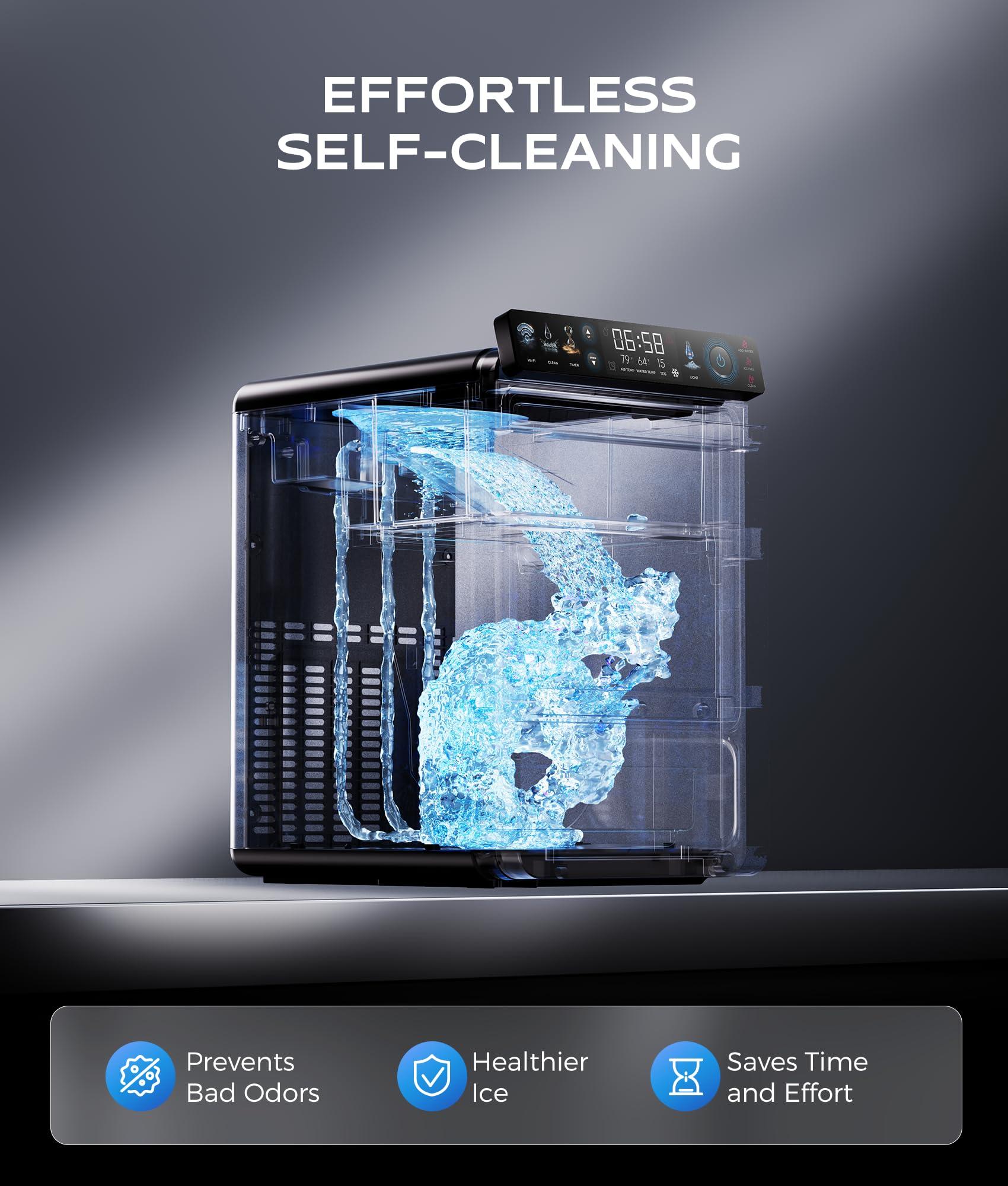 ecozy Nugget Ice Maker Countertop, Smart Pebble Ice Machine with APP Control, 44 lbs/24H Soft Pellet Chewable Ice with Self-Cleaning, Stainless Steel - Image 8