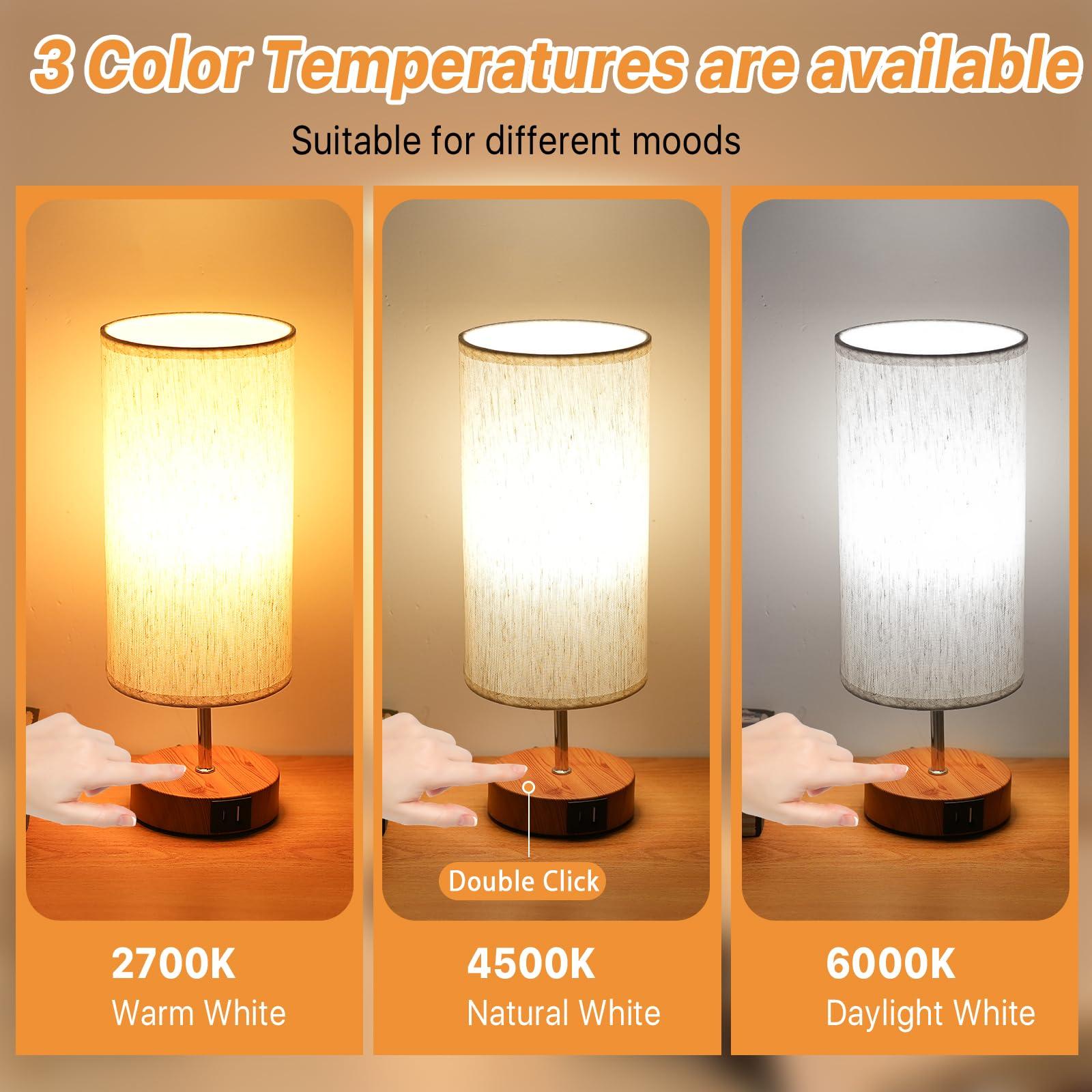 Aokudoni Stepless Dimming Small Lamp with 3 Color Temperature, Touch Table Lamps for Nightstand with USB A + C Ports, Bedside Lamps for Living Room Bedroom, Gifts for Girl Mom, Beige - Image 3