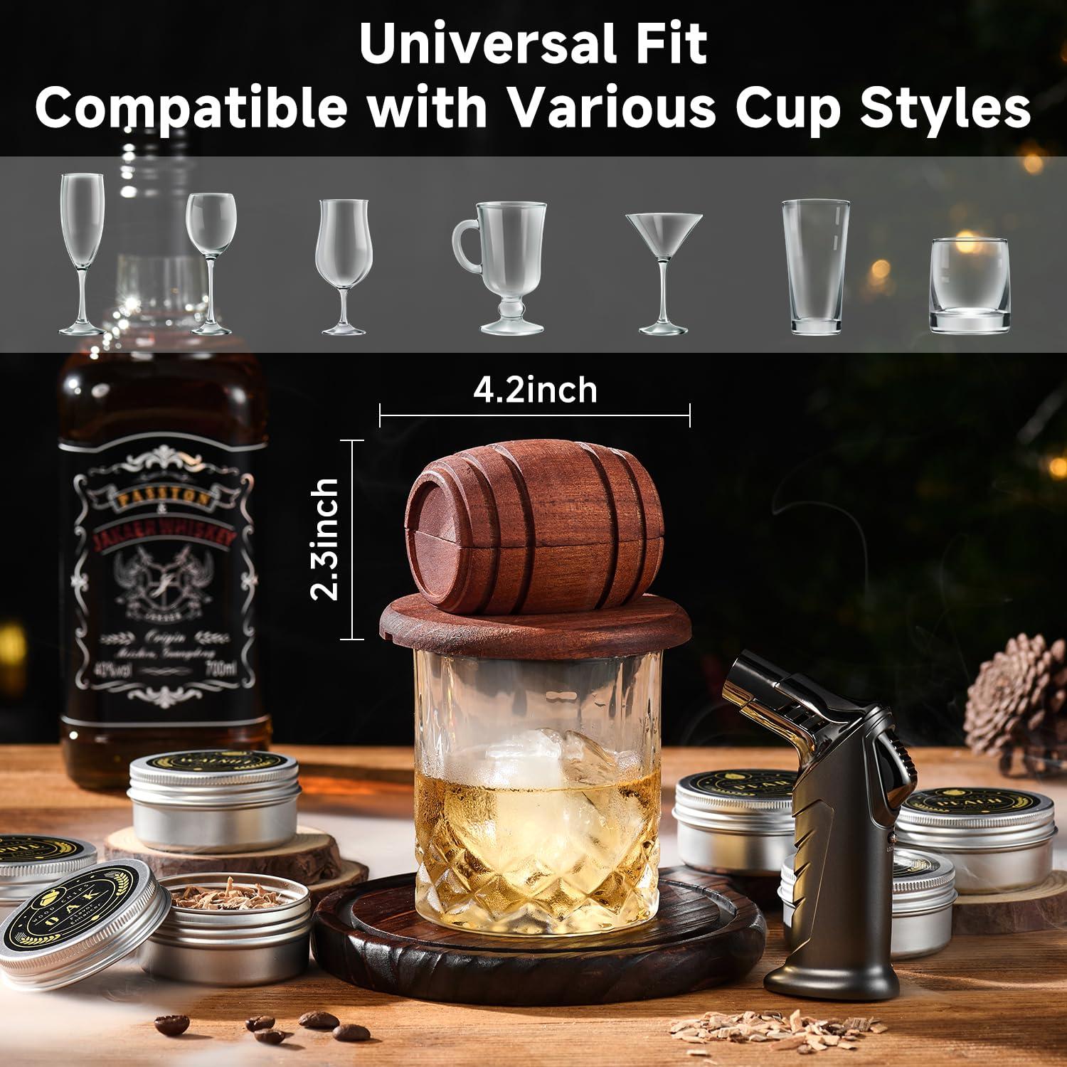 Whiskey Smoker Kit with Torch - 6 Flavors Wood Chips, 2 Glasses, 2 Ice Ball Molds - Cocktail Smoker Infuser Kit, Old Fashioned Drink Smoker Kit, Birthday Bourbon Whiskey Gifts for Men,Dad(NO Butane) - Image 3