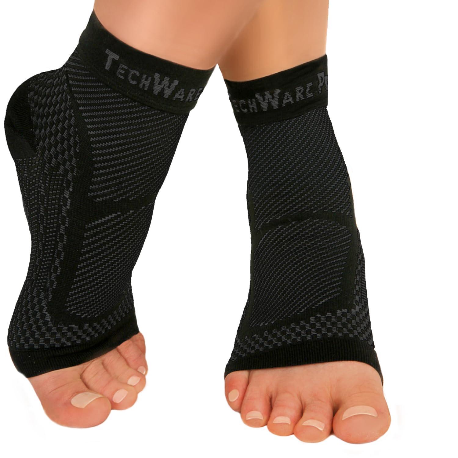 TechWare Pro Ankle Brace Compression Sleeve - Plantar Fasciitis Sock. Relieves Achilles Tendonitis. Foot Arch Support Reduces Joint Pain, Swelling & Heel Spur Pain. Injury Recovery Braces for Sports