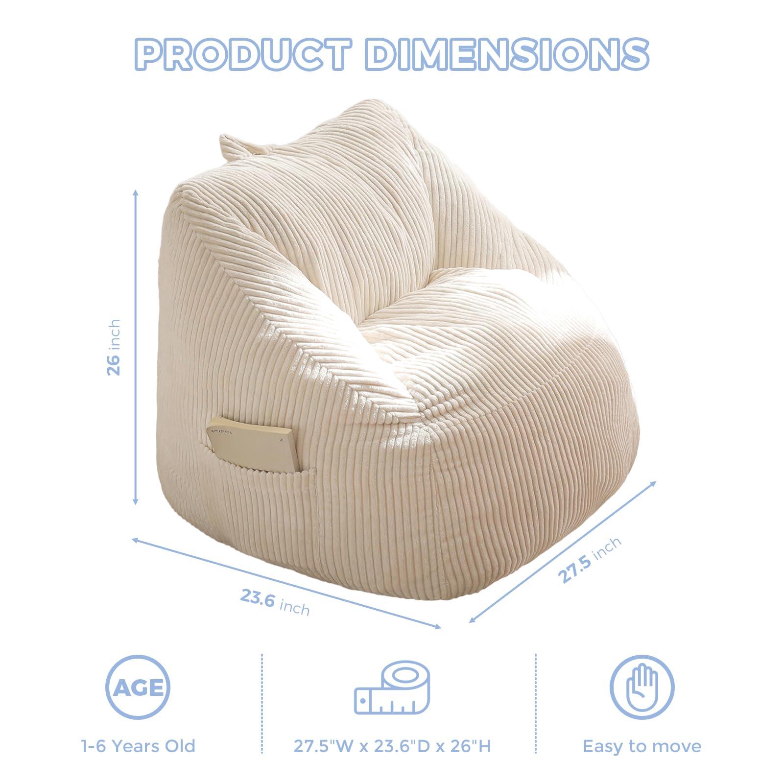 MAXYOYO Kids Bean Bag Chair, Bean Bag Couch with Handle, Comfy Toddler Chair for Boys and Girls, Accent Sofa Chair with Pocket for Gaming Reading Relaxing, Beige - Image 2