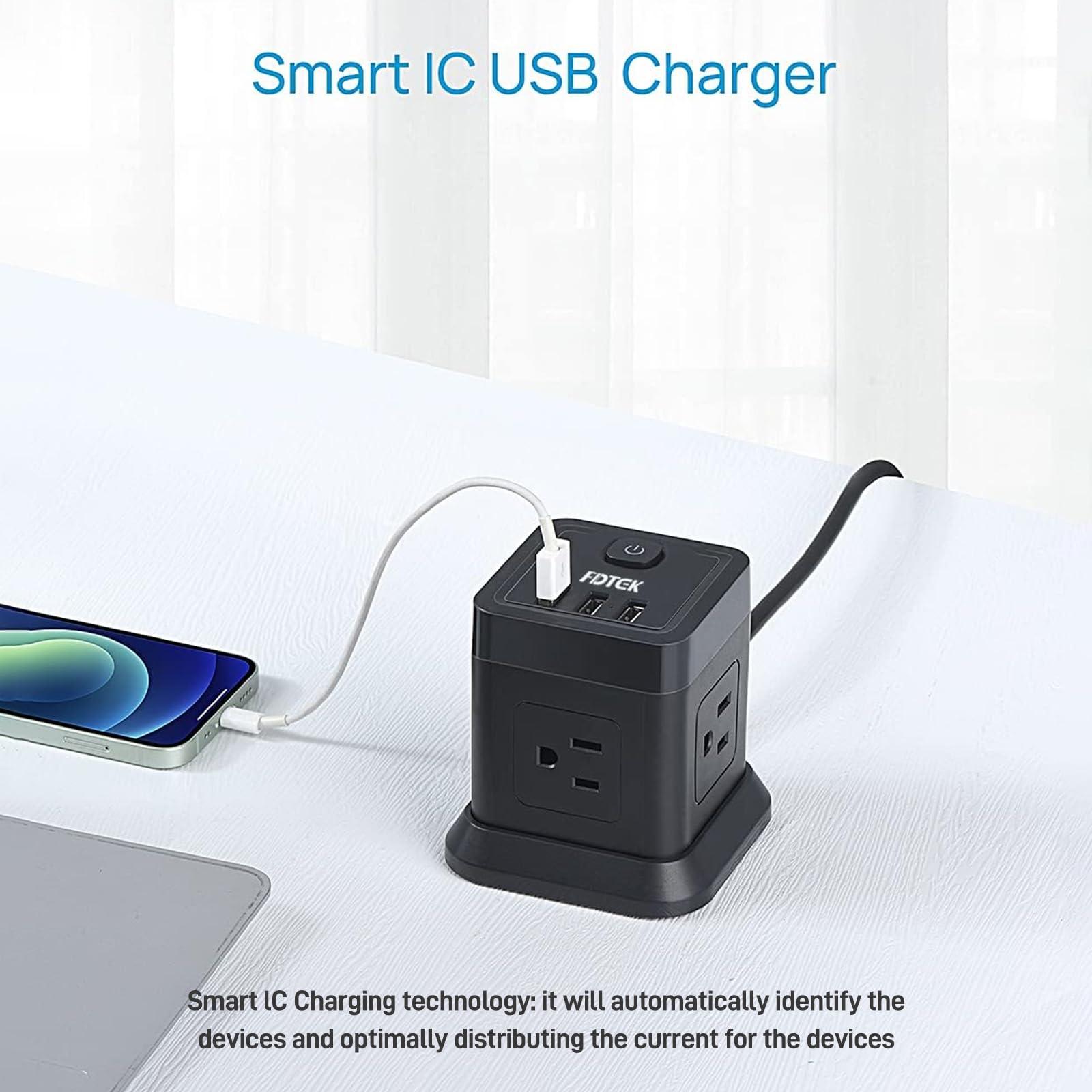 Power Strip with USB C, FDTEK Flat Plug Extension Cord with 4 Outlets and 3 USB Ports 10 FT Desk Power Strip Cube Overload Protection Compact Portable for Travel Home Office Cruise Ship - Black - Image 5