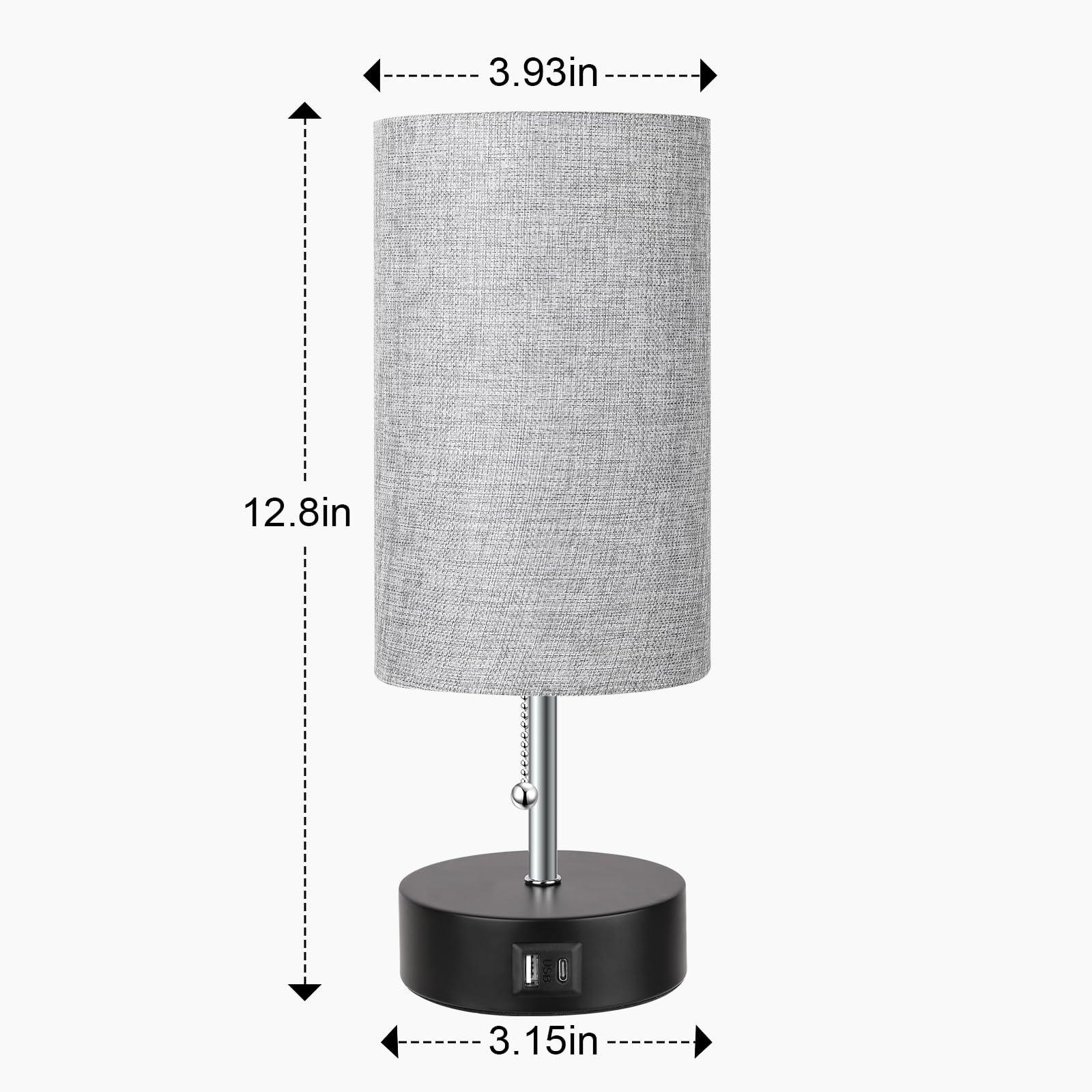 3-Color Temperature Bedside Lamp Nightstand Lamp with USB A Port and C Port, Table Lamp for Bedroom with LED Bulb Small Lamps for Living Room (Gray) - Image 2