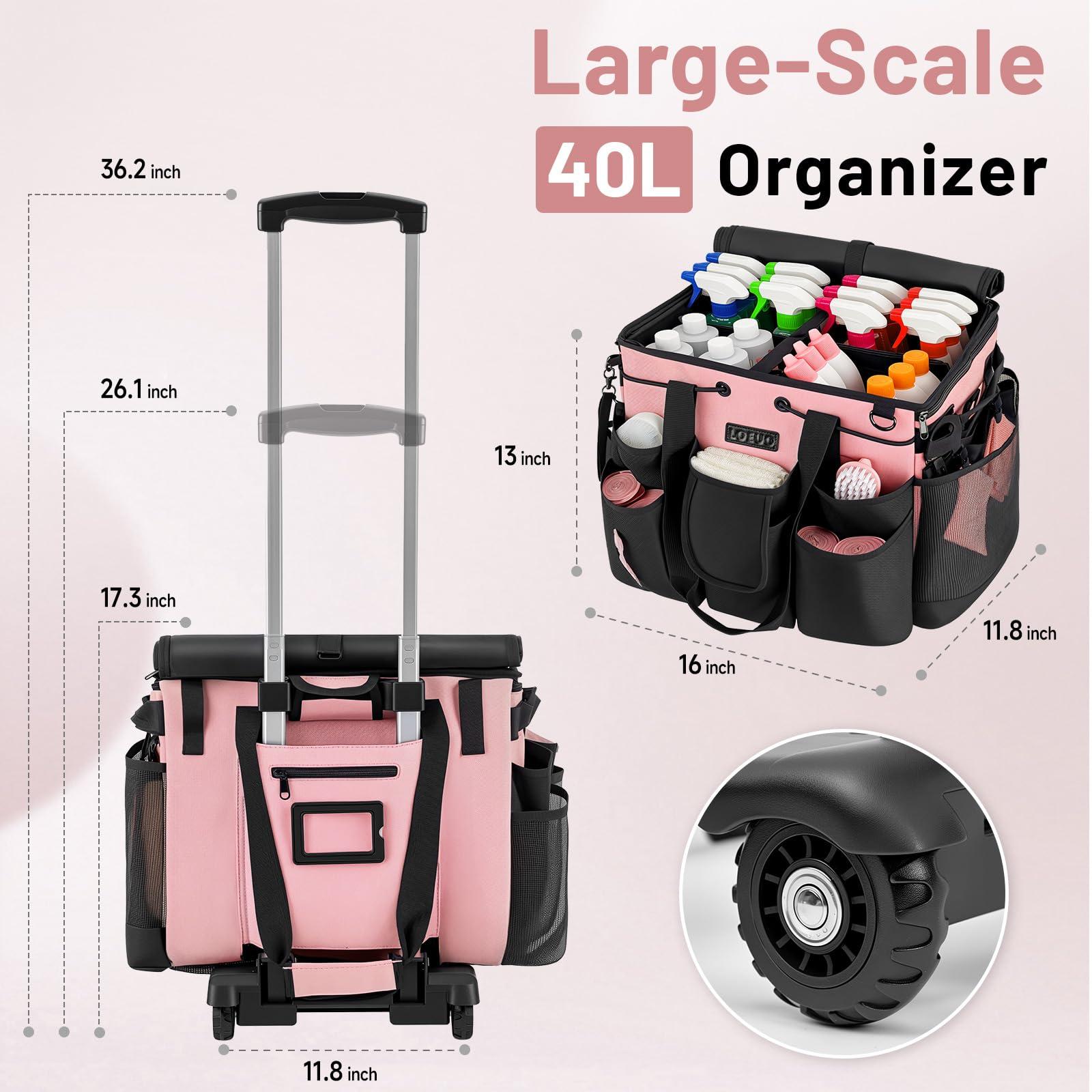 Large Cleaning Caddy for Cleaning Supplies Organizer, Rolling Cleaning Caddy Bags with Wheels for Housekeepers, Cleaning Carts on Wheels for Home Car Office Picnic - Image 2