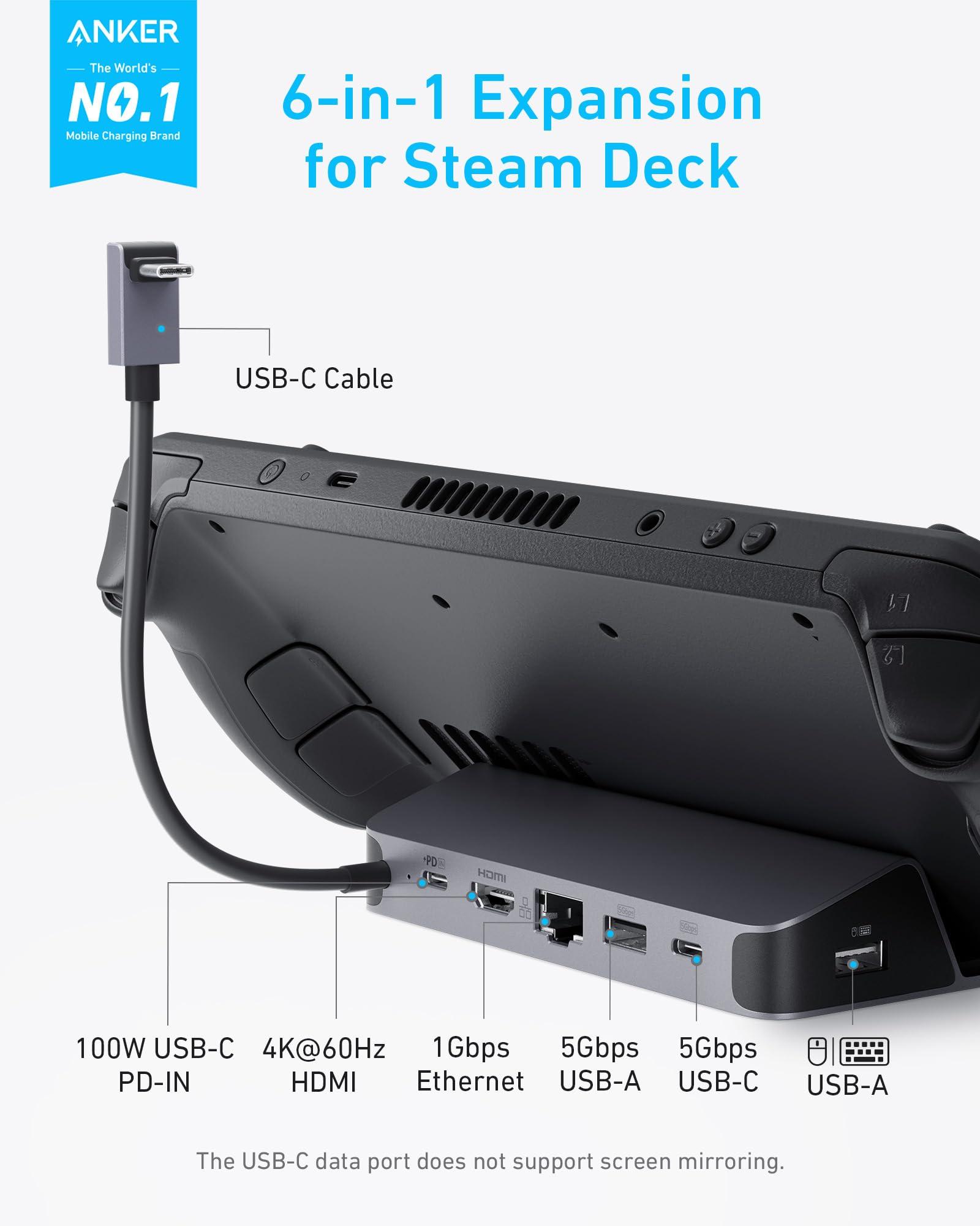 Anker Steam Deck Dock, Docking Station for Steam Deck (OLED)/ROG Ally/Legion Go(Not for Rog Ally X), 6-in-1 USB C Hub with HDMI 4K@60Hz, 1Gbps Ethernet, 2 USB-A and 1 USB-C Port, 100W Fast Charging - Image 2