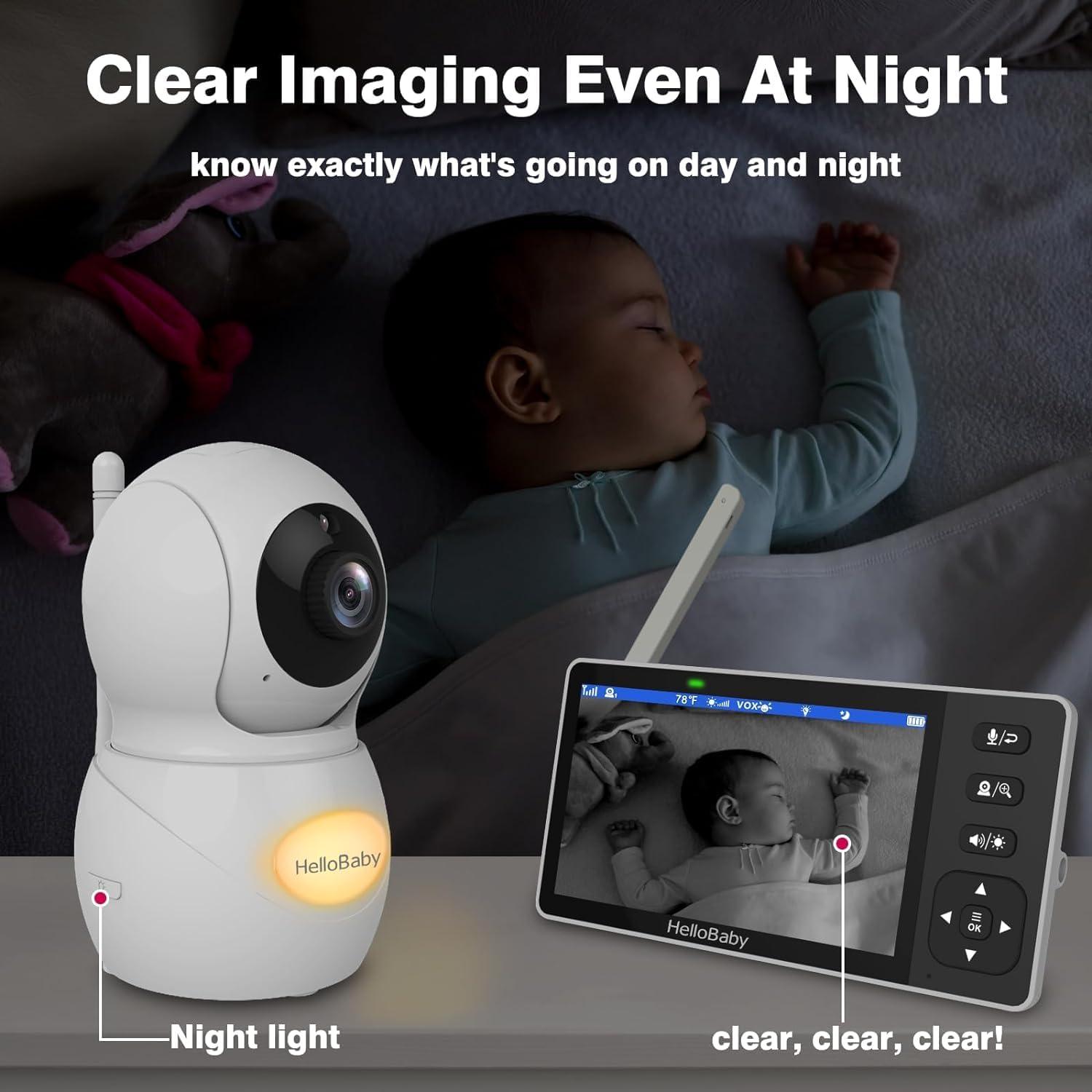 HelloBaby 720P 5.5'' HD Baby Monitor with Camera and Audio No WiFi, Video Baby Monitor, Remote Pan Tilt Zoom Wide View Range, 1080P Infant Camera, Night Light, Hack Proof, 4000mAh Battery, 1000ft - Image 6
