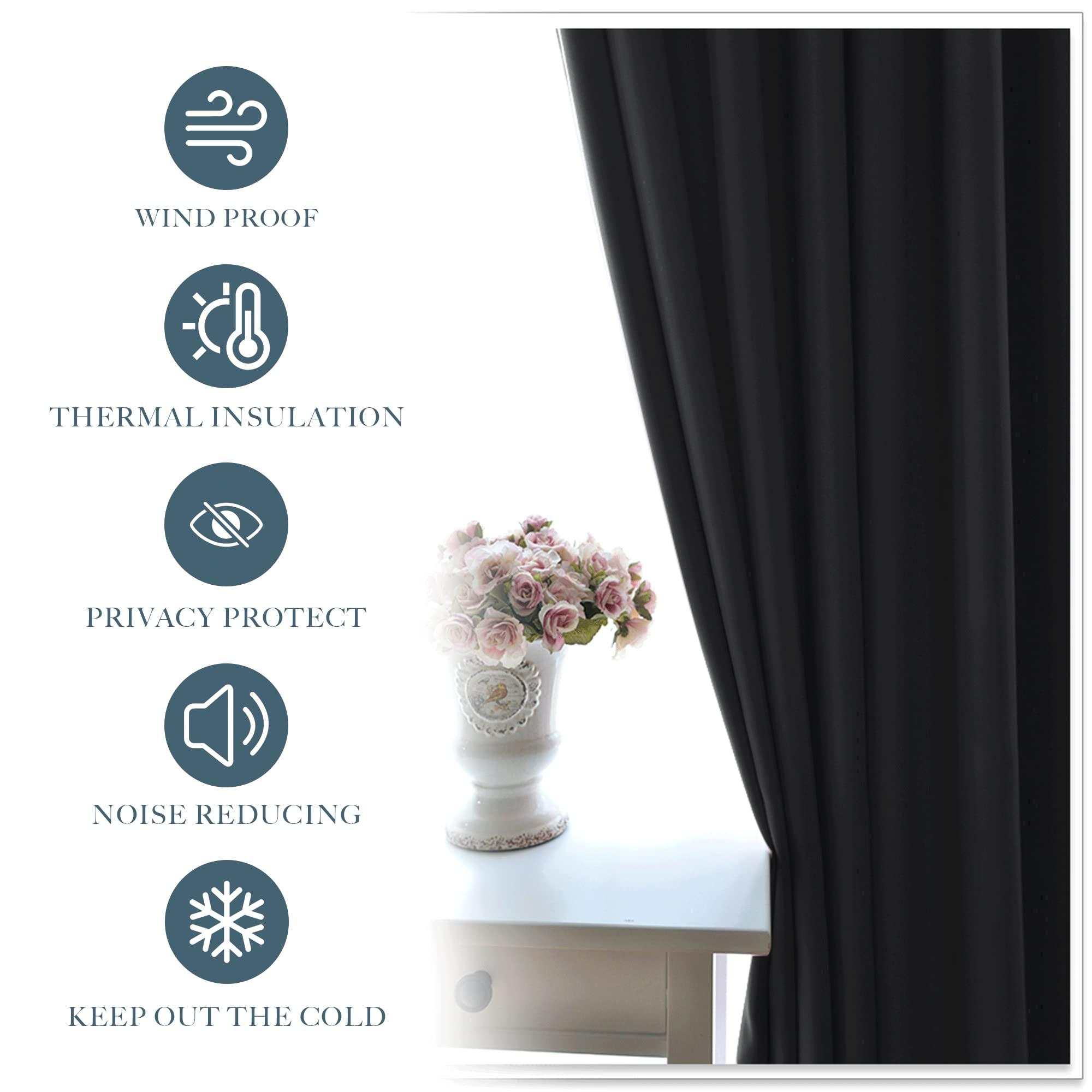PONY DANCE Short Blackout Curtains for Kitchen Over Sink 45 inch Long, Thermal Insulated Black Out Curtain for Bedroom, Rod Pocket Drapes for Bathroom Small Window(2 Panels Set, Black, 42 inches Wide) - Image 7
