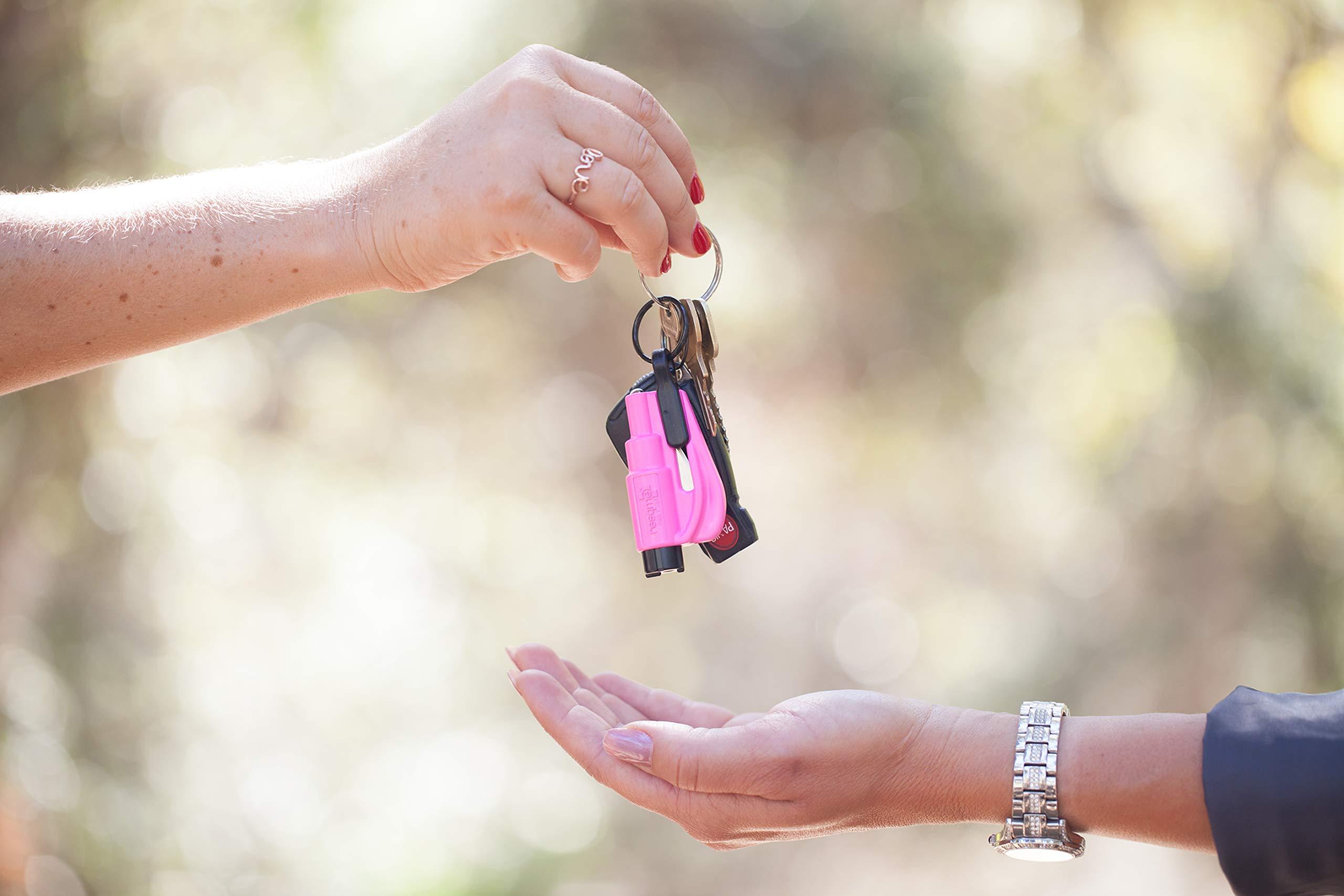resqme The Original Emergency Keychain Car Escape Tool, 2-in-1 Seatbelt Cutter and Window Breaker, Made in USA, Pink - Compact Emergency Hammer - Image 4