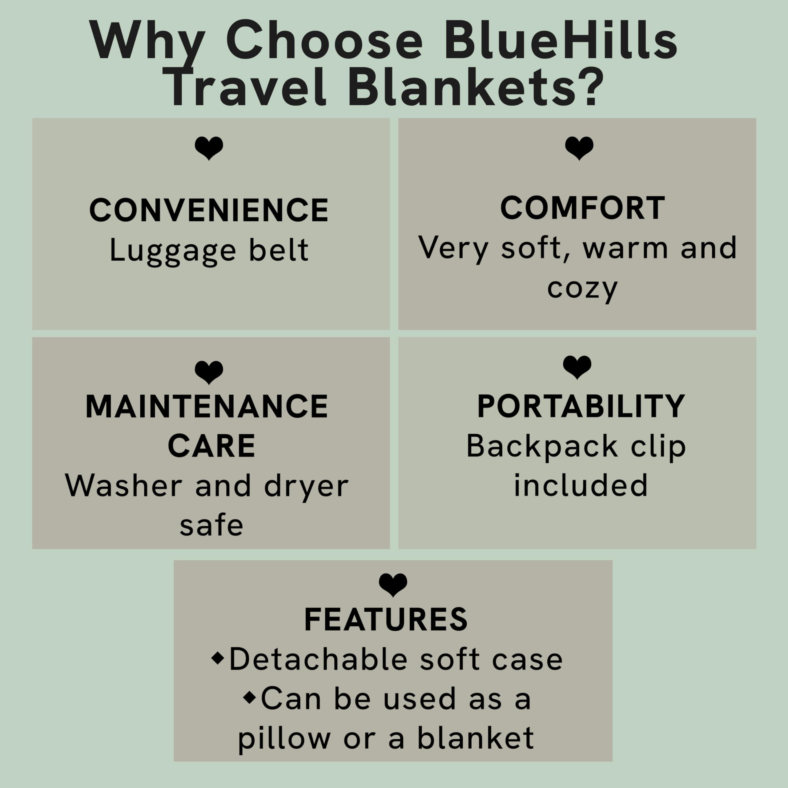 BlueHills 2-Pack Premium Soft Travel Blanket Pillow Airplane Blanket in Soft Bag Pillowcase with Hand Luggage Belt and Backpack Clip, Compact Pack Large Blankets for Any Travel Royal Blue T015 - Image 5