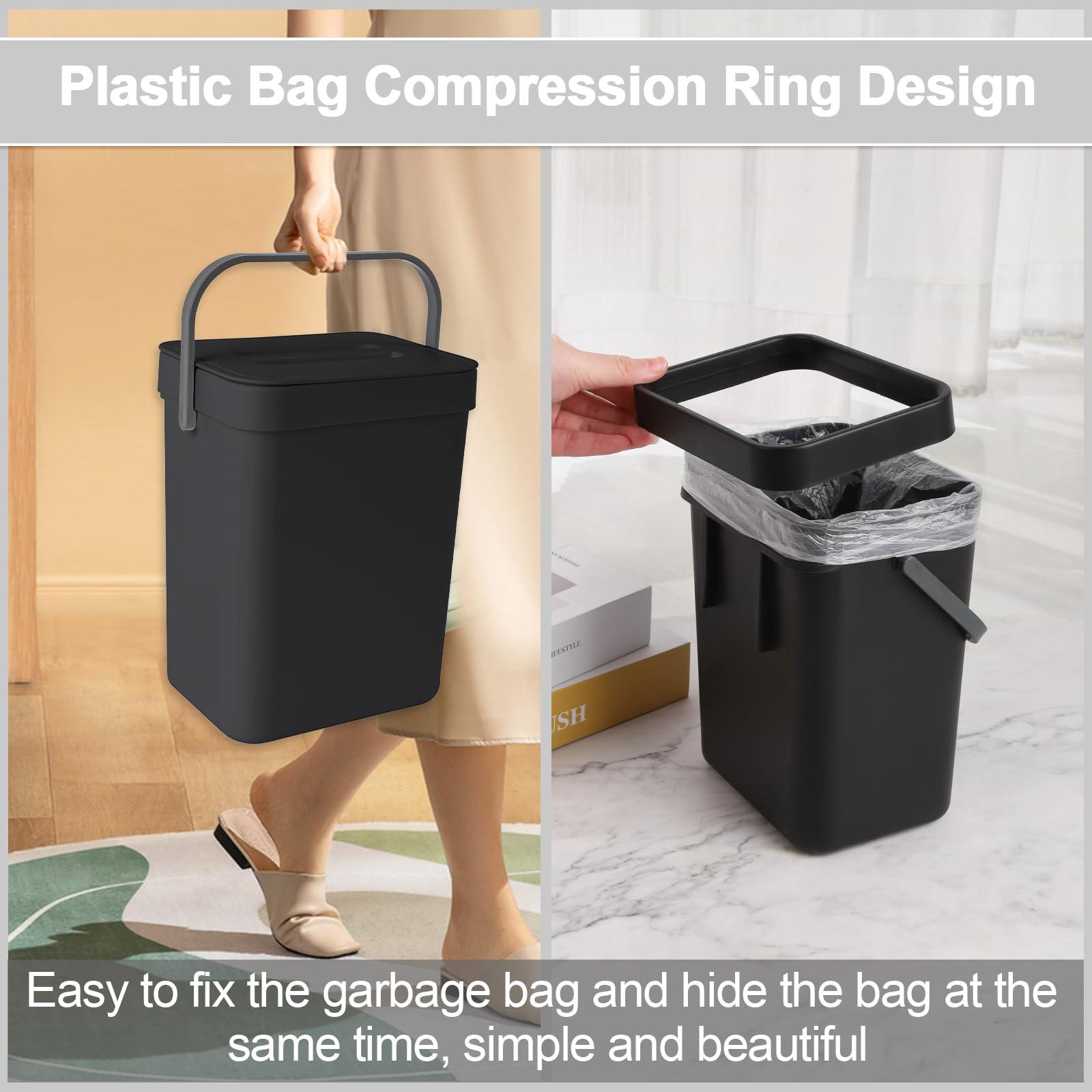 Household Wall Mounted Kitchen Trash Can, Hanging Trash Can with Lid, Kitchen Compost Bin, Multifunctional, Suitable for Bathroom/Bedroom/Office (Black, 3 Liters/0.8 Gallol) - Image 3