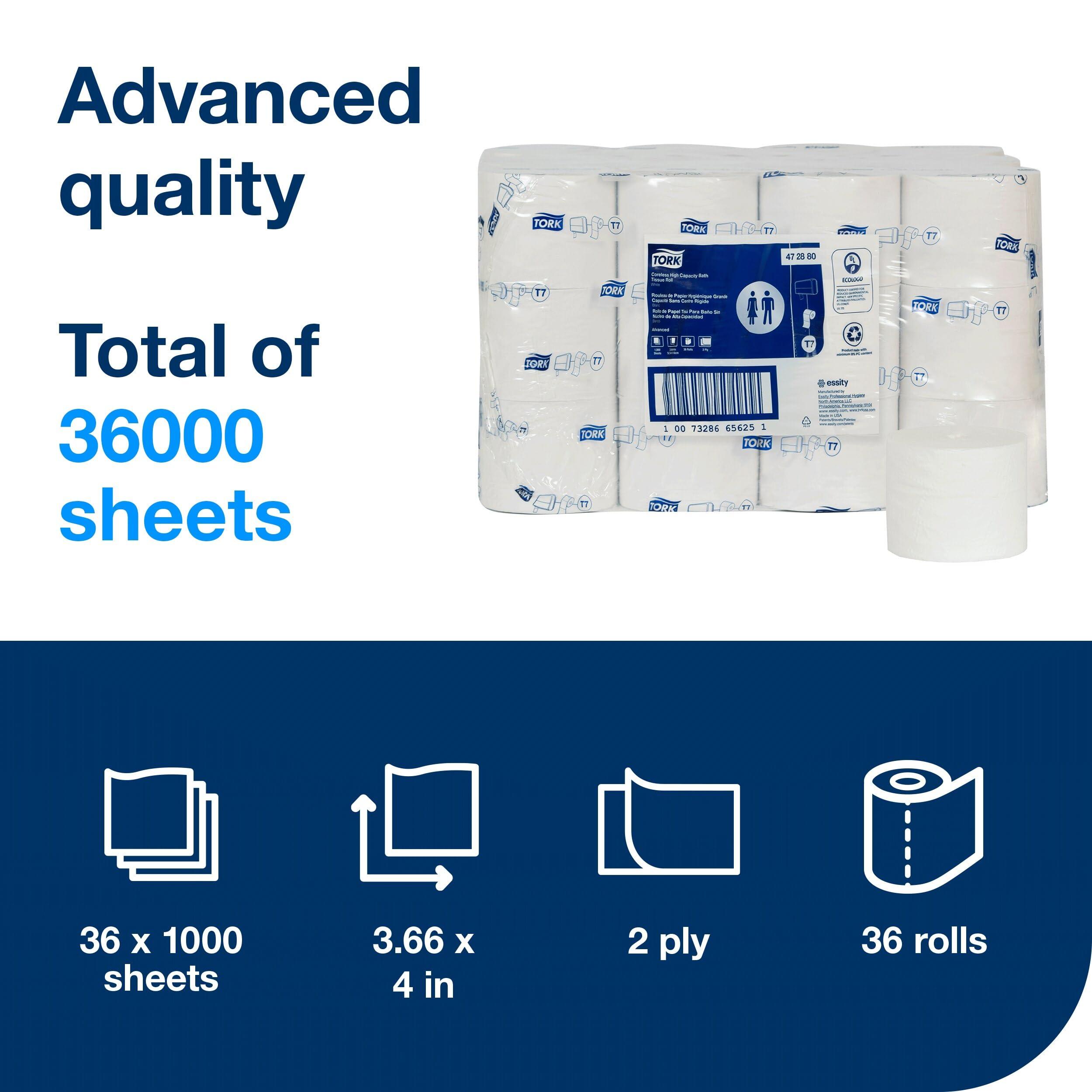 Tork Coreless High-Capacity Toilet Paper Roll White T7, Advanced, 2-Ply, 36 x 1000 Sheets, 472880 - Image 4