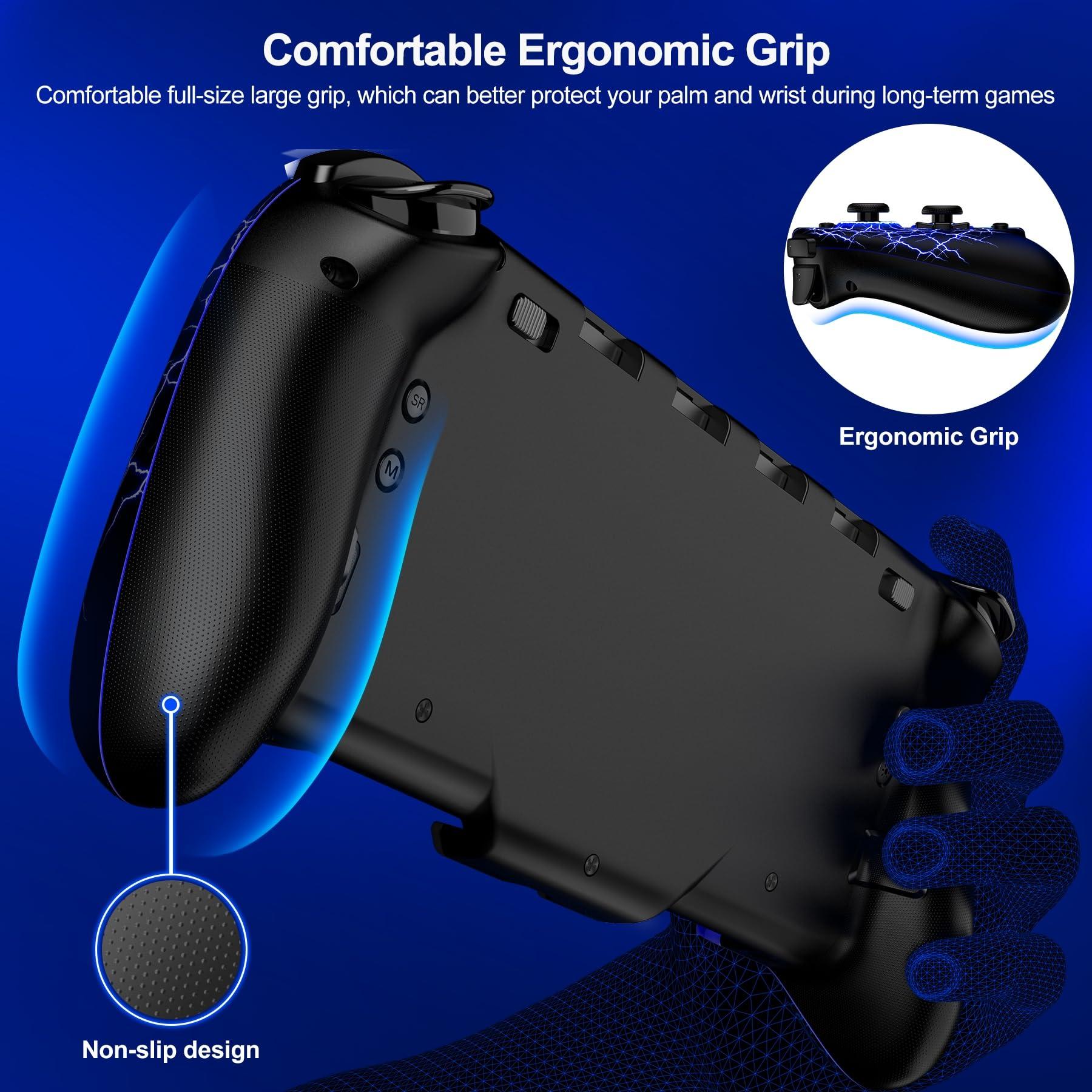 Gammeefy Switch Controllers, Hall Effect Joystick Switch Joypad forSwitch/OLED, Full-Size Grip Wireless Switch Pro Controller with 9 Color Lights. Ideal for Those Who Prefer Handheld Mode Wii Skins - Image 4
