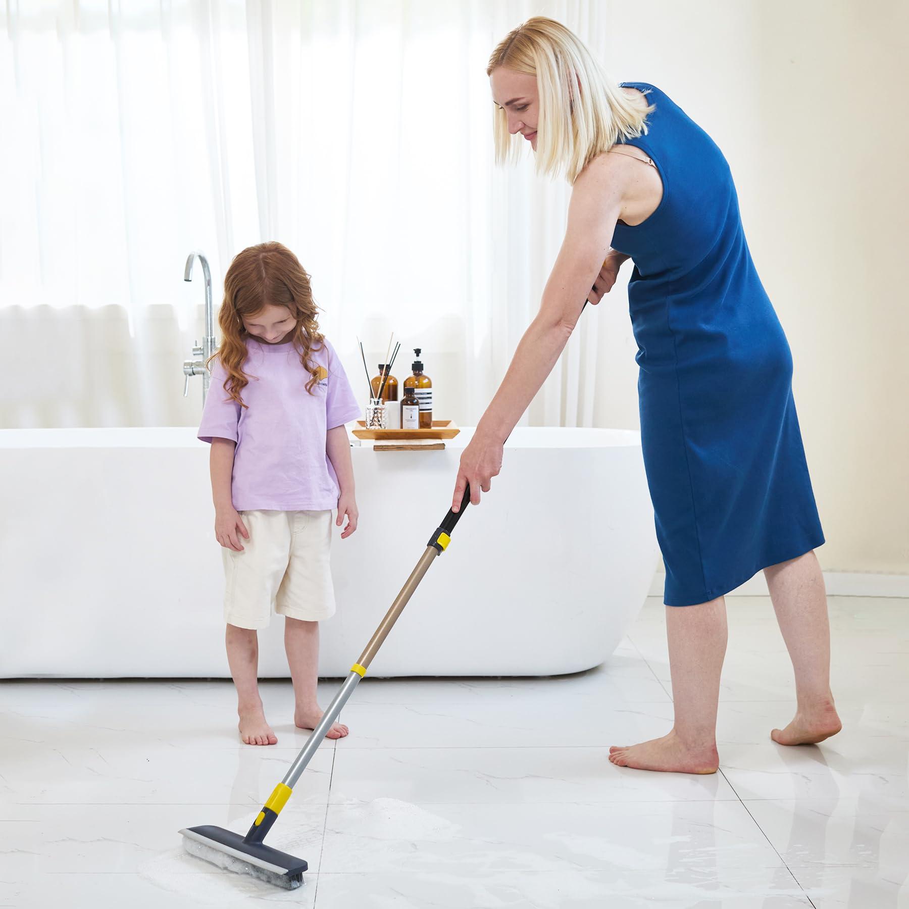 Yocada Floor Scrub Brush Telescopic Handle 2 in 1 Scrape Brush Stiff Bristle Shower Scrubber for Cleaning Patio Bathroom Garage Kitchen Wall Deck Tub Tile 55.9 inch Tall - Image 2