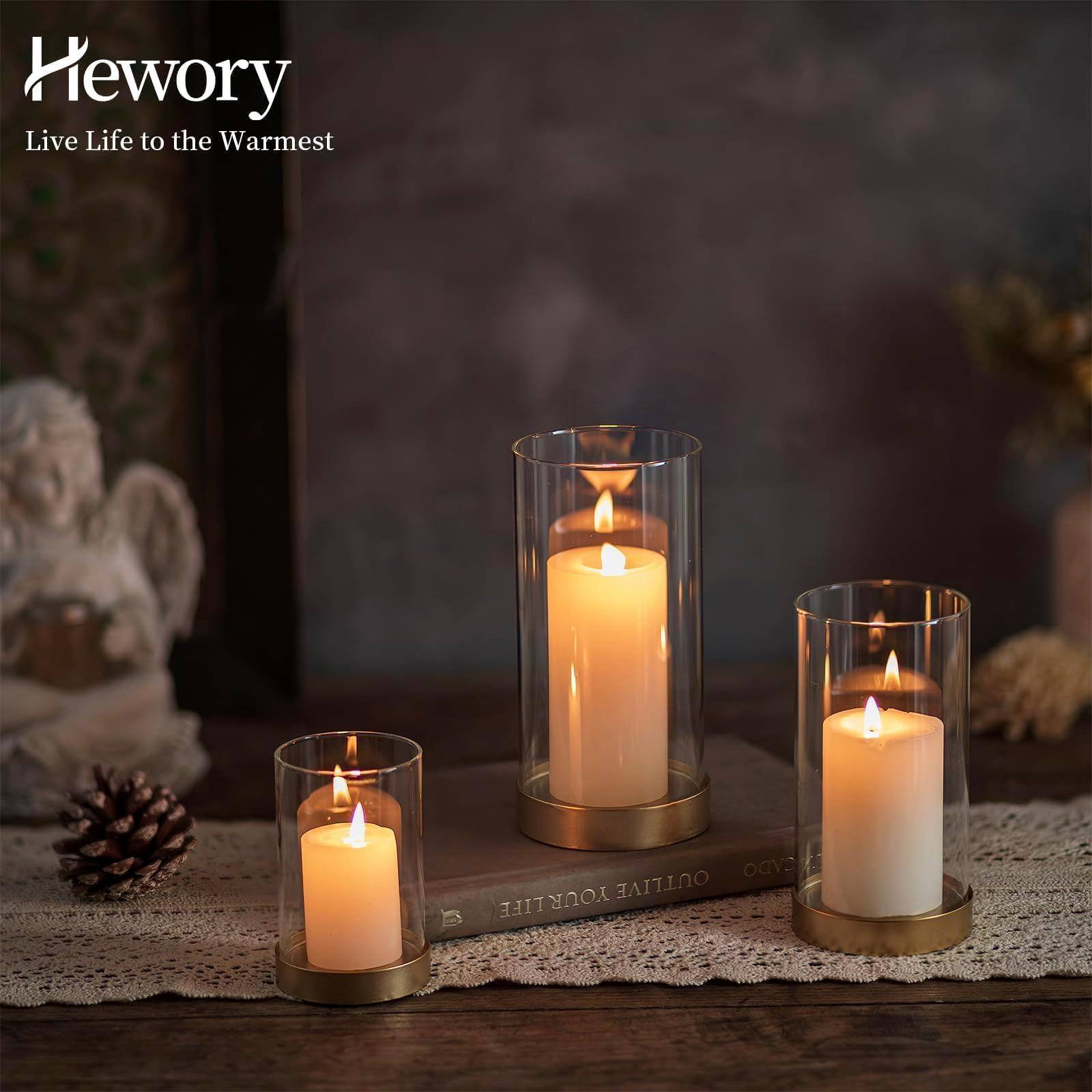 Hewory Hurricane Candle Holder for Pillar Candles: Gold Votive Candle Holders Set of 12, Glass Hurricane with Metal Candle Plate, Pillar Candle Holder for Table Centerpiece Wedding Holiday Home Decor - Image 6