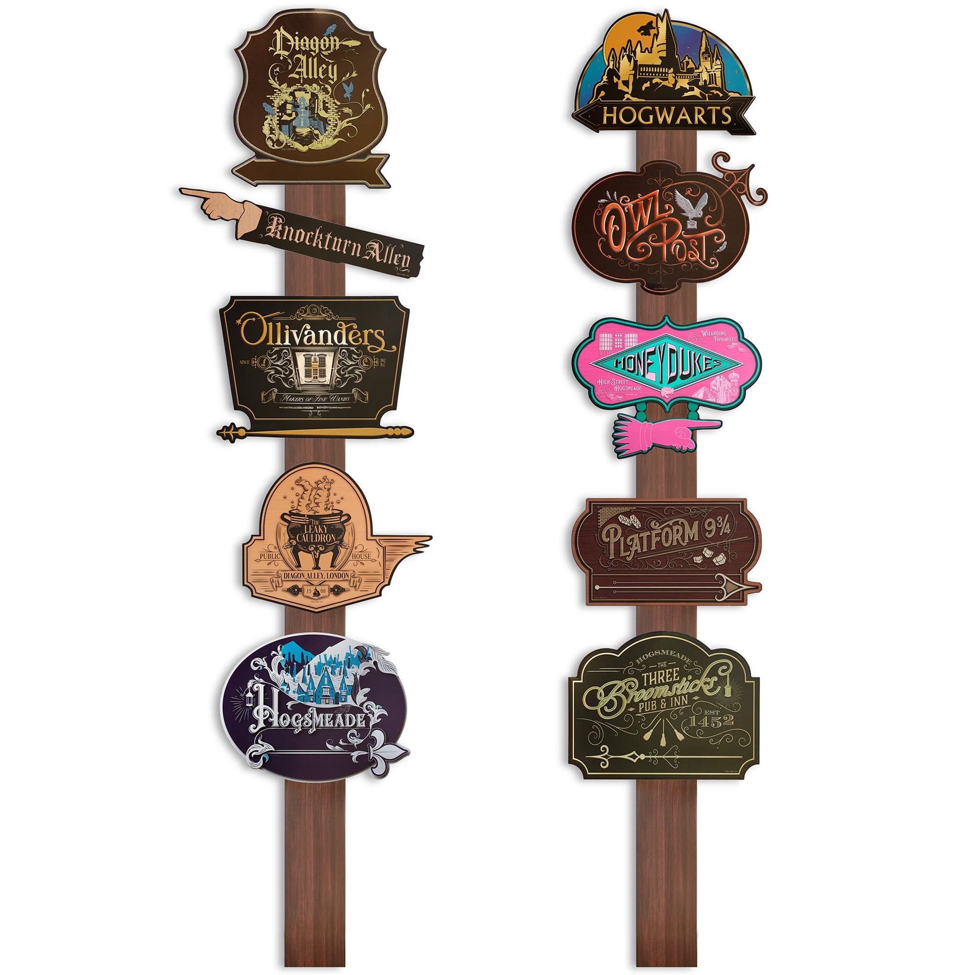Conquest Journals Harry Potter Wizarding World Directional Sign Set, Officially Licensed, 12 Pieces, 10 6'' x 9'' Location Signs & 2 48'' Posts, Cardstock, Party Decorations or Home Decor