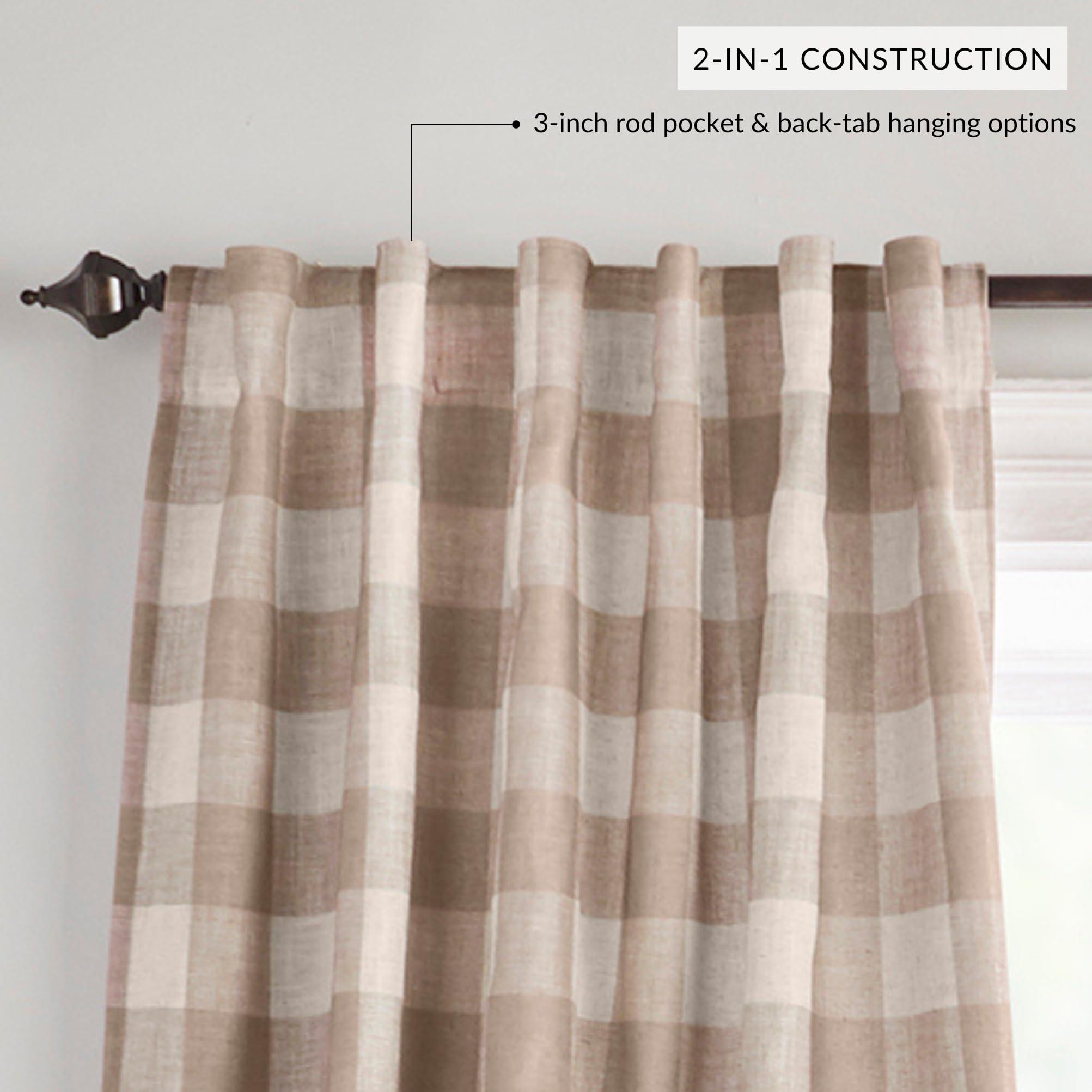 Elrene Home Fashions Farmhouse Living Grainger Buffalo-Check Blackout Window Curtain, Living Room and Bedroom Drape with Rod Pocket Tabs, 52" x 84", Linen, 1 Panel - Image 3