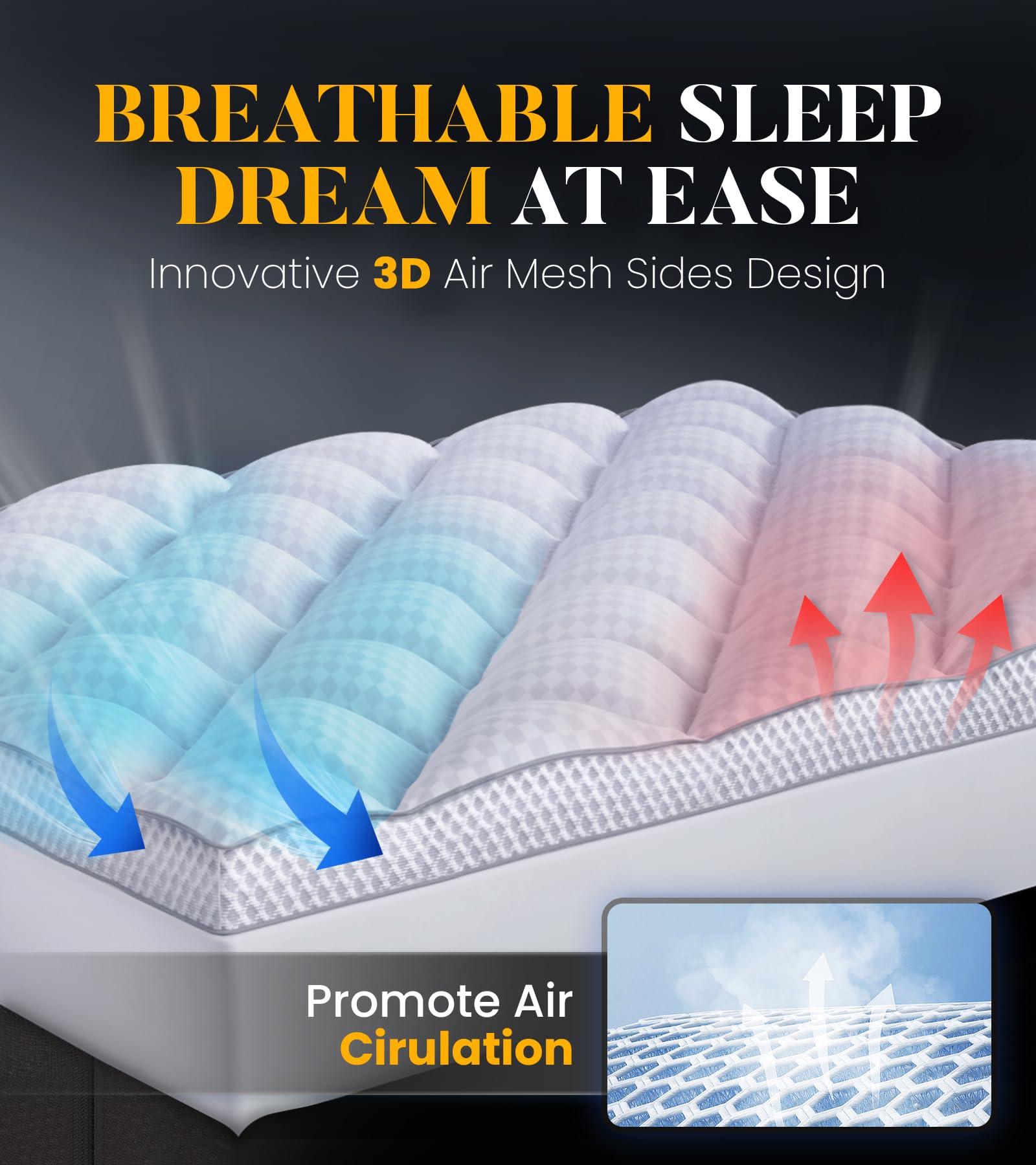 3 Inch Ultra-Fluffy Memory Foam Mattress Topper King for Back Pain, Extra Soft Pillow Top King Mattress Topper with 4X Support, Mattress Pad with Breathable Air Mesh Sides, 6-21'' Deep Pocket - Image 4