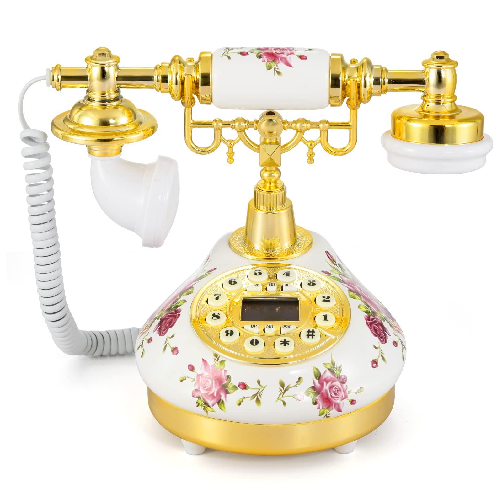 Dyna-Living Vintage Landline Phone Antique Telephone Old Fashion Phone with Push Button LCD Display, Landline Phone Retro Telephone Decor, Ringtone Volume Adjustable Retro Phone for Home or Office Use