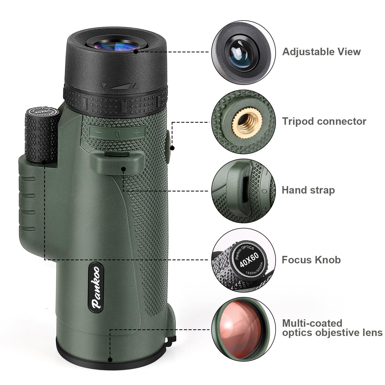 Pankoo 40X60 Monocular Telescope with Smartphone Holder & Upgraded Tripod, 2024 BAK4 Prism FMC Monoculars for Adults, HD Monocular Scope for Bird Watching Hiking Concert Camping Travelling - Image 2