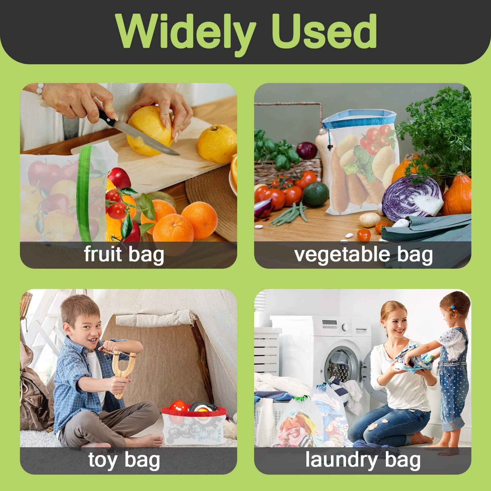 MAQIHAN 12PCS Reusable Produce Bags - Mesh Produce Bags Drawstring Reusable Washable Vegetable Storage Bags Refrigerator Keep Fresh Grocery Food Fruits Veggie Green Net Bag Toy Storage Zero Waste Shop - Image 7