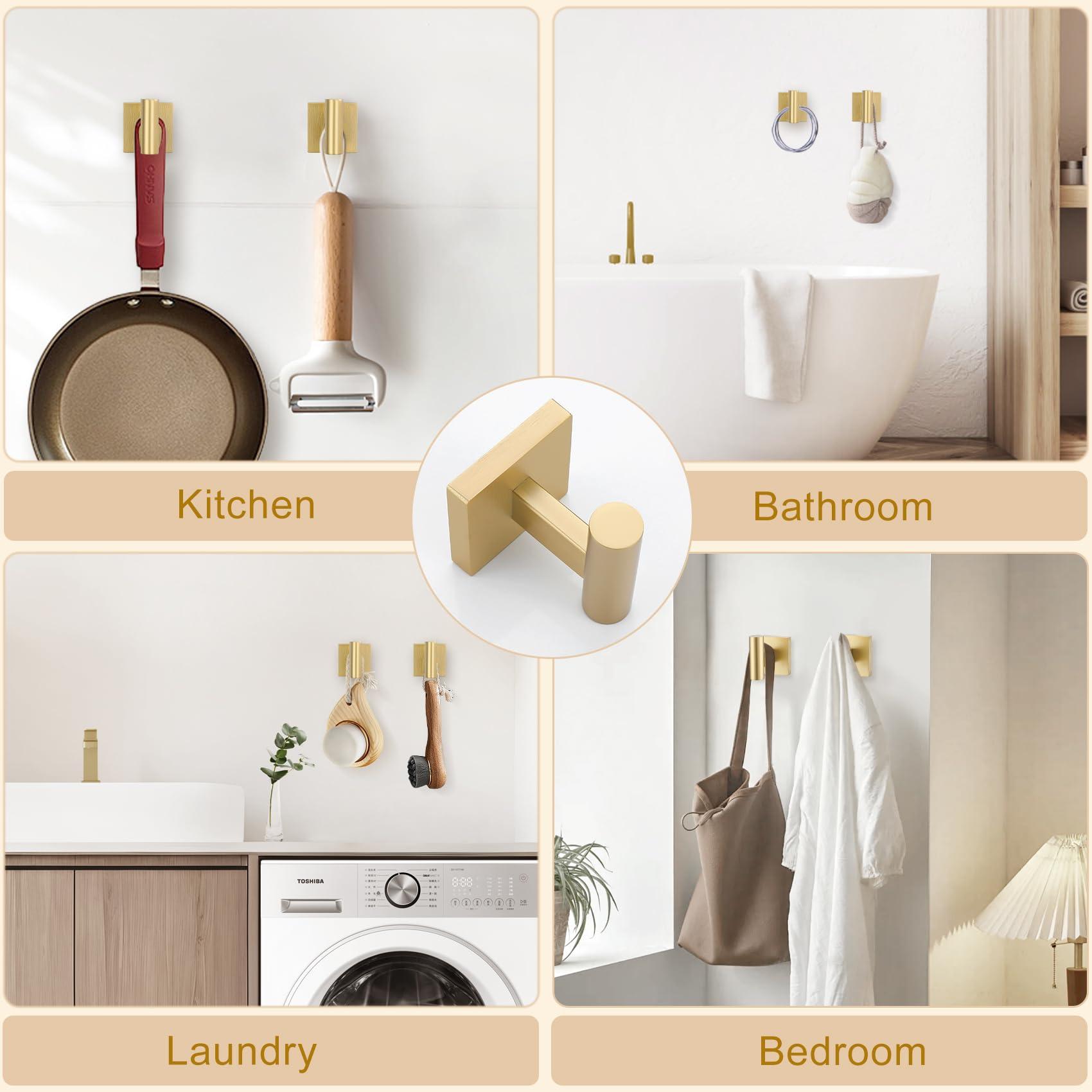 5 Pieces Bathroom Hardware Set Brushed Gold Towel Bar Set Includes 23.6” Towel Bar, Towel Ring Holder, Toilet Paper Holder and Two Towel Hooks, Bathroom Accessories Set SUS304 Wall Mounted - Image 7
