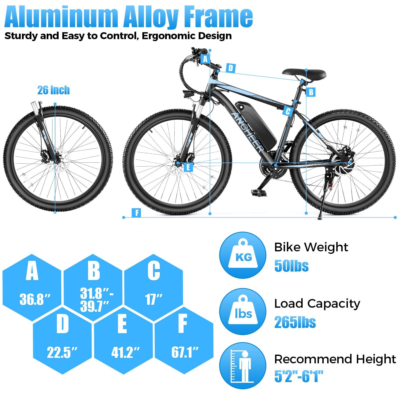 ANCHEER Electric Bike for Adults, [Peak 750W Motor] Electric Mountain Bike, 26" Sunshine Commuter Ebike, 55 Miles 22MPH Electric Bicycle with 48V/374Wh Battery, LCD Display, 21Speed, UL 2849 Certified - Image 7