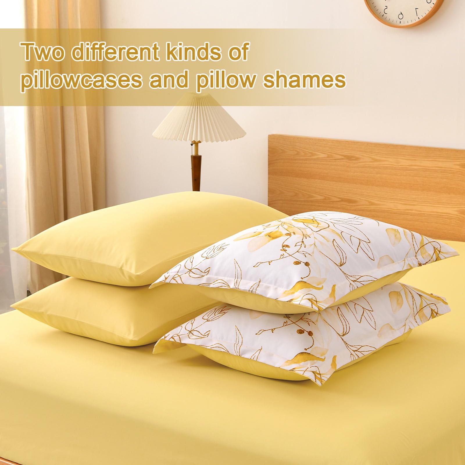 WONGS BEDDING Yellow Botanical Comforter Set Queen, 7 Pieces Floral Bed in a Bag Gloden Leaves Bedding Set Soft Microfiber Queen(1 Comforter,2 Pillowcase,2 Pillow Shams,1 Flat Sheet,1 Fitted Sheet) - Image 5