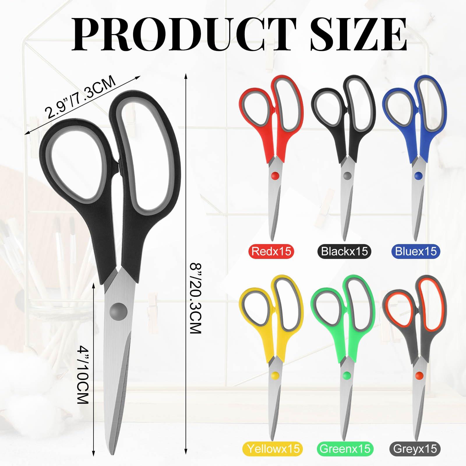 WILLBOND 90 Pack Scissors Bulk 8" Multipurpose Professional Heavy Duty Multi Color Stainless Steel Scissors with Comfortable Handles for Office School Craft Sewing Home DIY Craft Supplies - Image 3