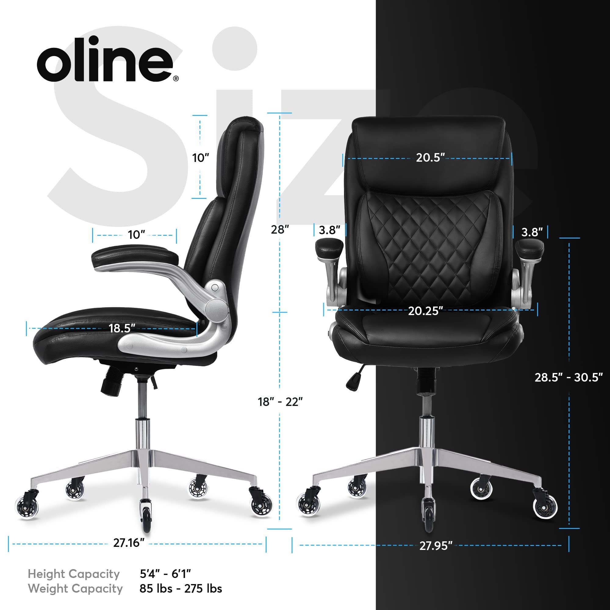 Oline ErgoAce Ergonomic Executive Office Chair, Rolling Home Desk PU Leather Gaming Computer Chair with Adjustable Armrests, Lumbar Support, Blade Wheels (Black) - Image 2