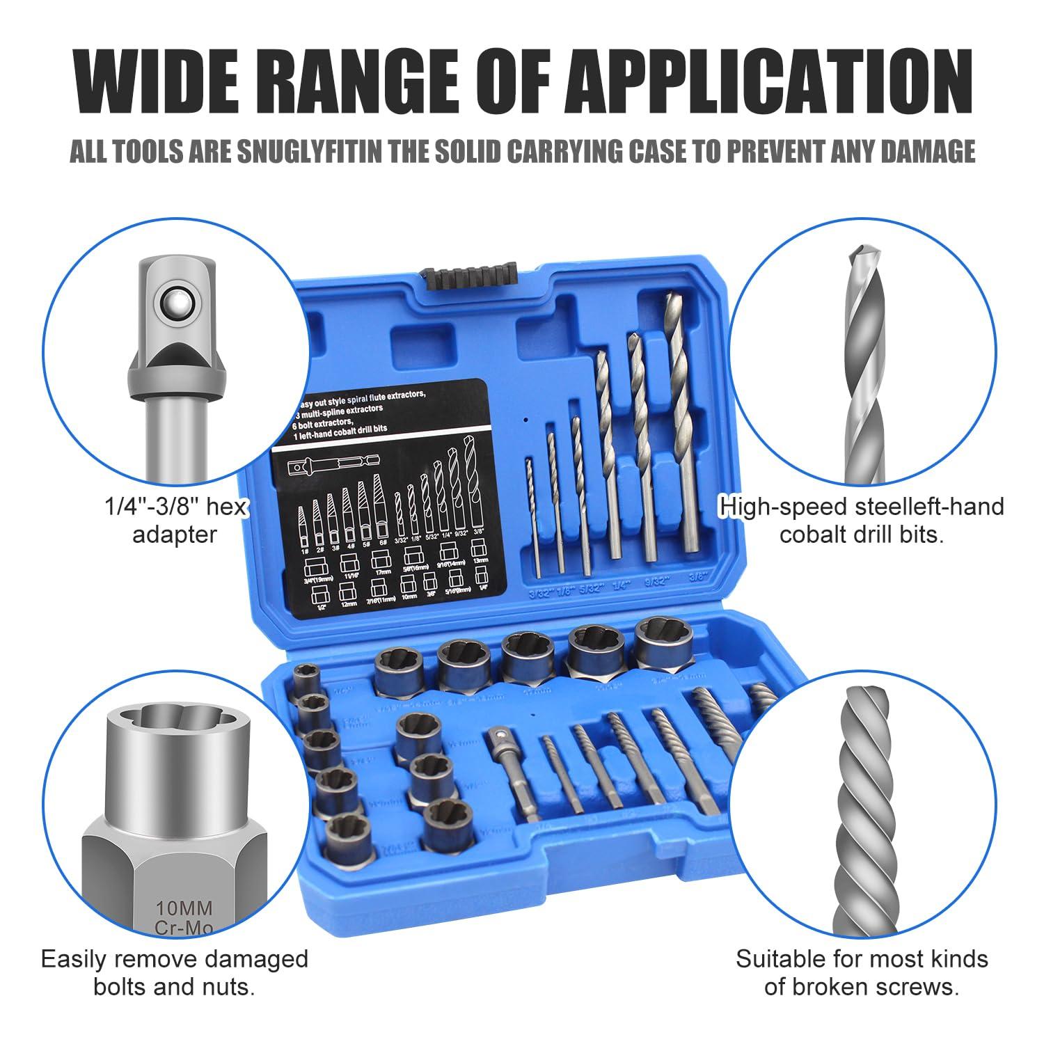 26 Piece Impact Bolt and Spiral Screw Extractor Set & Hand Drill Bit Kit,stripped screw extractor,for Removing Broken Studs Bolts Socket Screws and Fittings - Image 5