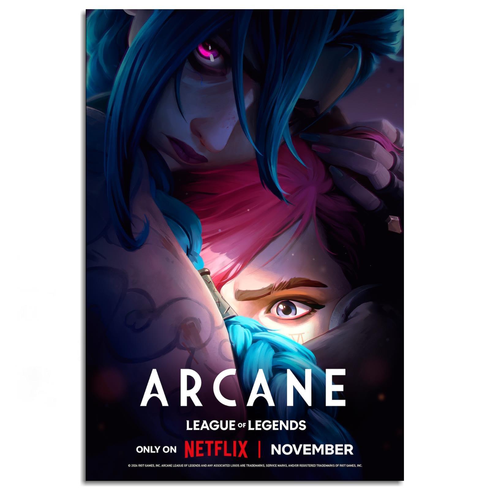 DEKBOND Arcane Season 2 Canvas Prints Jinx&Vi Game Poster Cinema Dormitory Bedroom Aesthetic Poster Poster Wall Art For Home Office Bedroom Decorations Unframed 18"x12"
