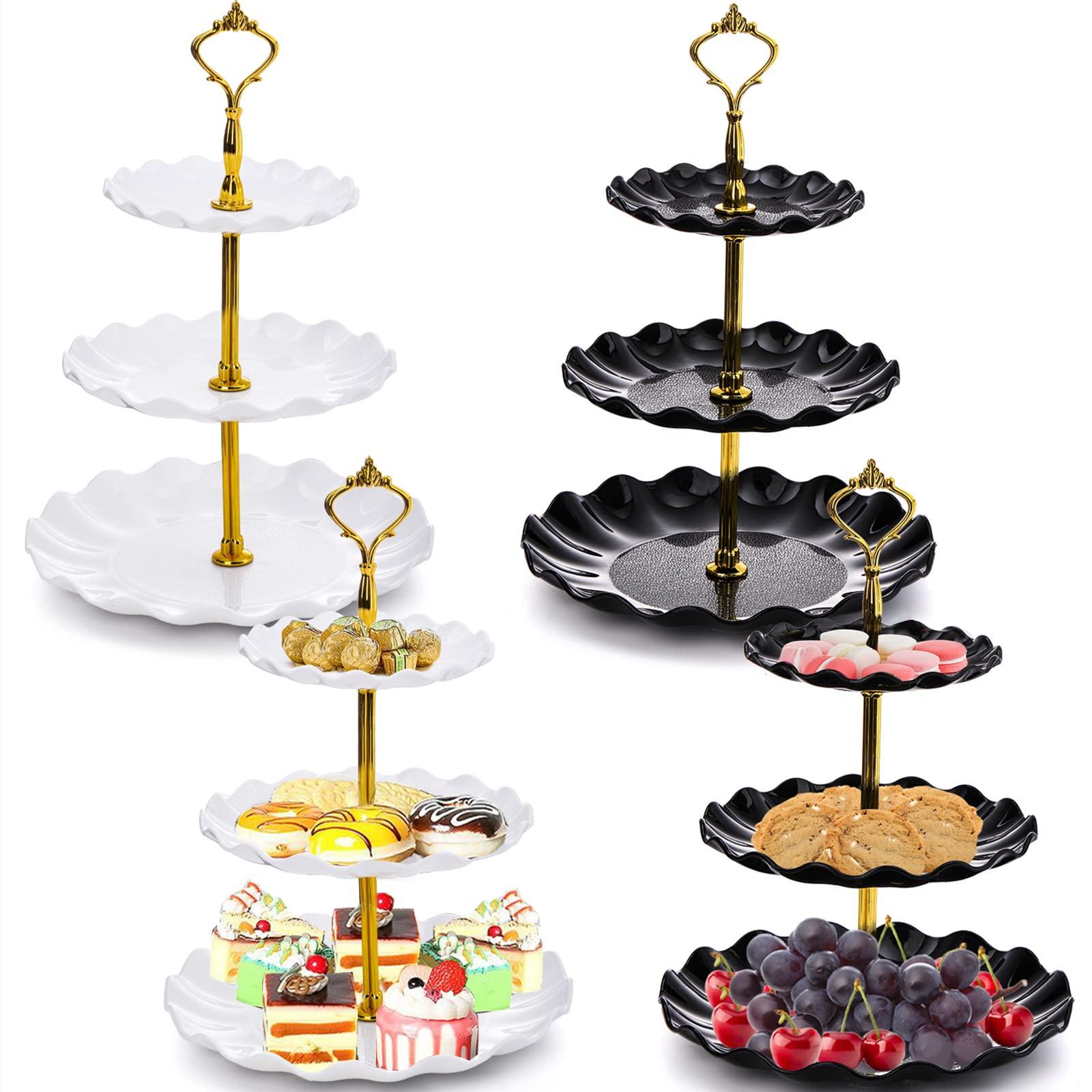 DEAYOU 4 Pack 3 Tier Cupcake Dessert Stand, Plastic Tiered Cake Stand Display Tower, Pastry Serving Tray Platter Rack Holder for Buffet, Cookie, Party, Wedding, Home Decor, White Gold, Black Gold - Image 9