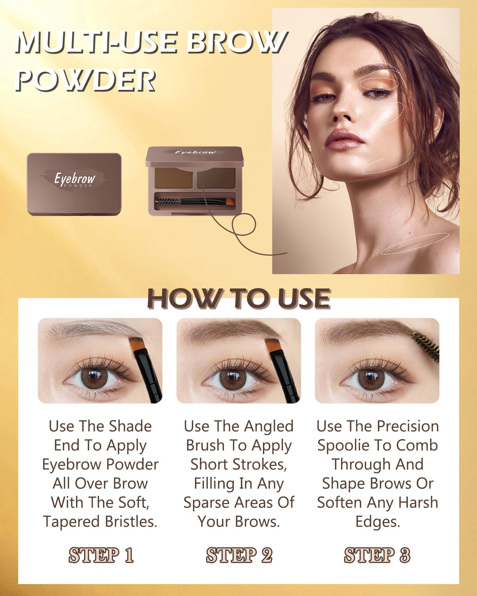 Eyebrow Powder Kit-2 Colors Soft Eye Brow Tinted Powder Palette, Waterproof & Long Lasting Dark/Light Brown Brow Filler, Professional Eyebrow Contour Makeup for Women with Mirror Brow Brush & Razor-1# - Image 6