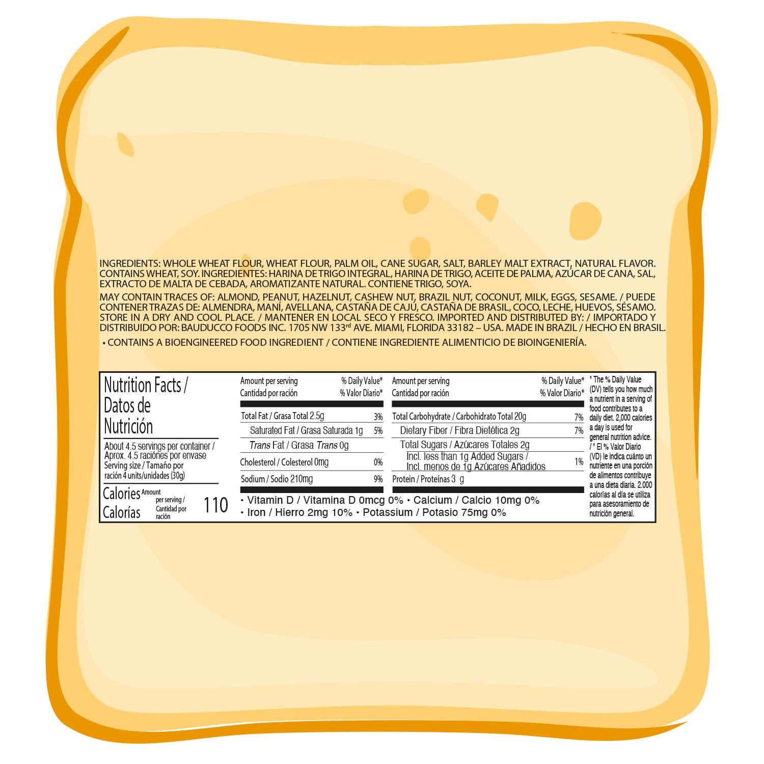 Bauducco Toast Baked with Whole Wheat - Delicious, Light & Crispy Toasted Bread - Ready-to-Eat Breakfast Toast & Sandwich Bread - No Artificial Flavors - 5.0 oz (Pack of 01) - Image 2