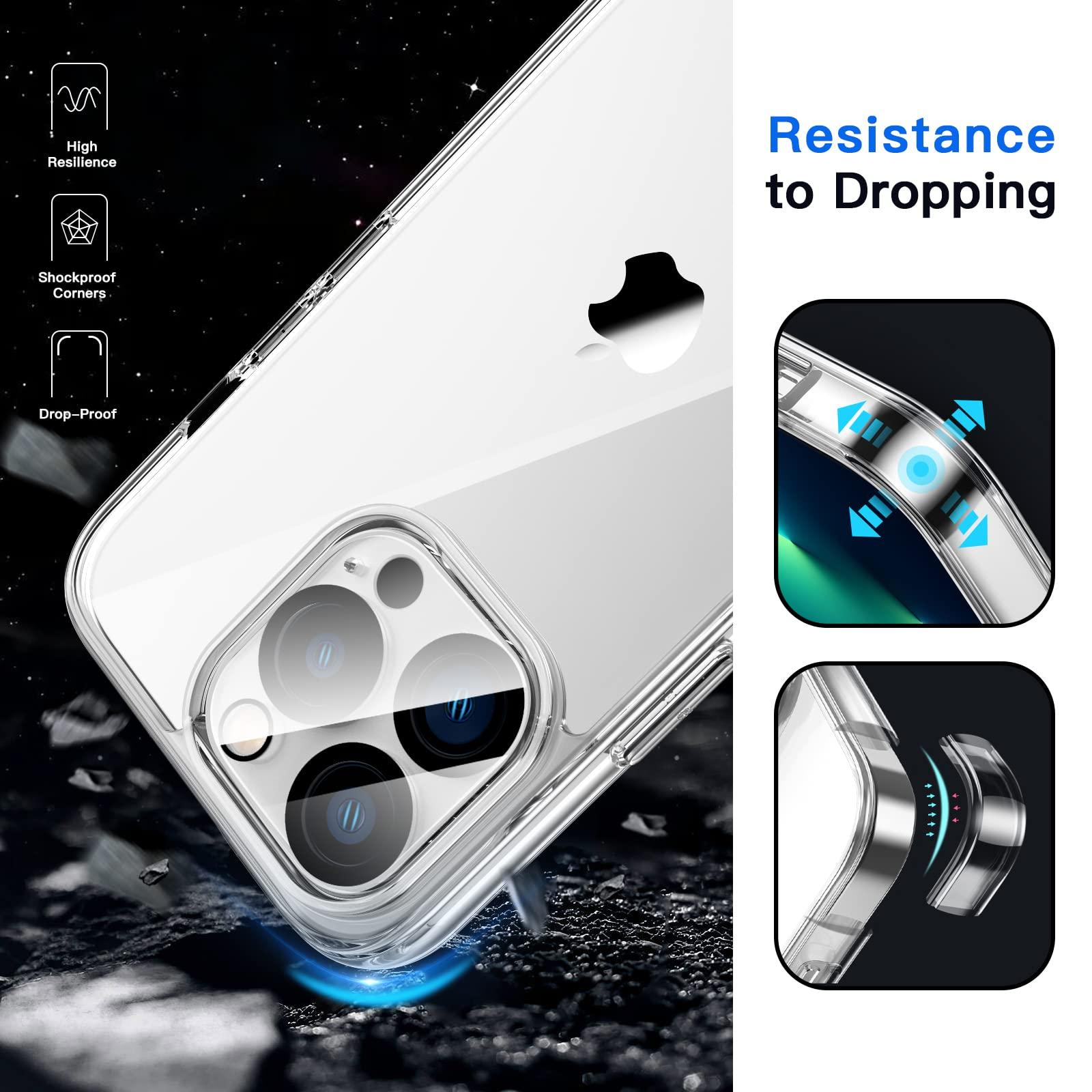 JETech 5 in 1 Case for iPhone 13 Pro Max 6.7-Inch, with 2-Pack Screen Protector and Camera Lens Protector, Non-Yellowing Shockproof Bumper Phone Cover, Full Coverage Tempered Glass Film (Clear) - Image 4