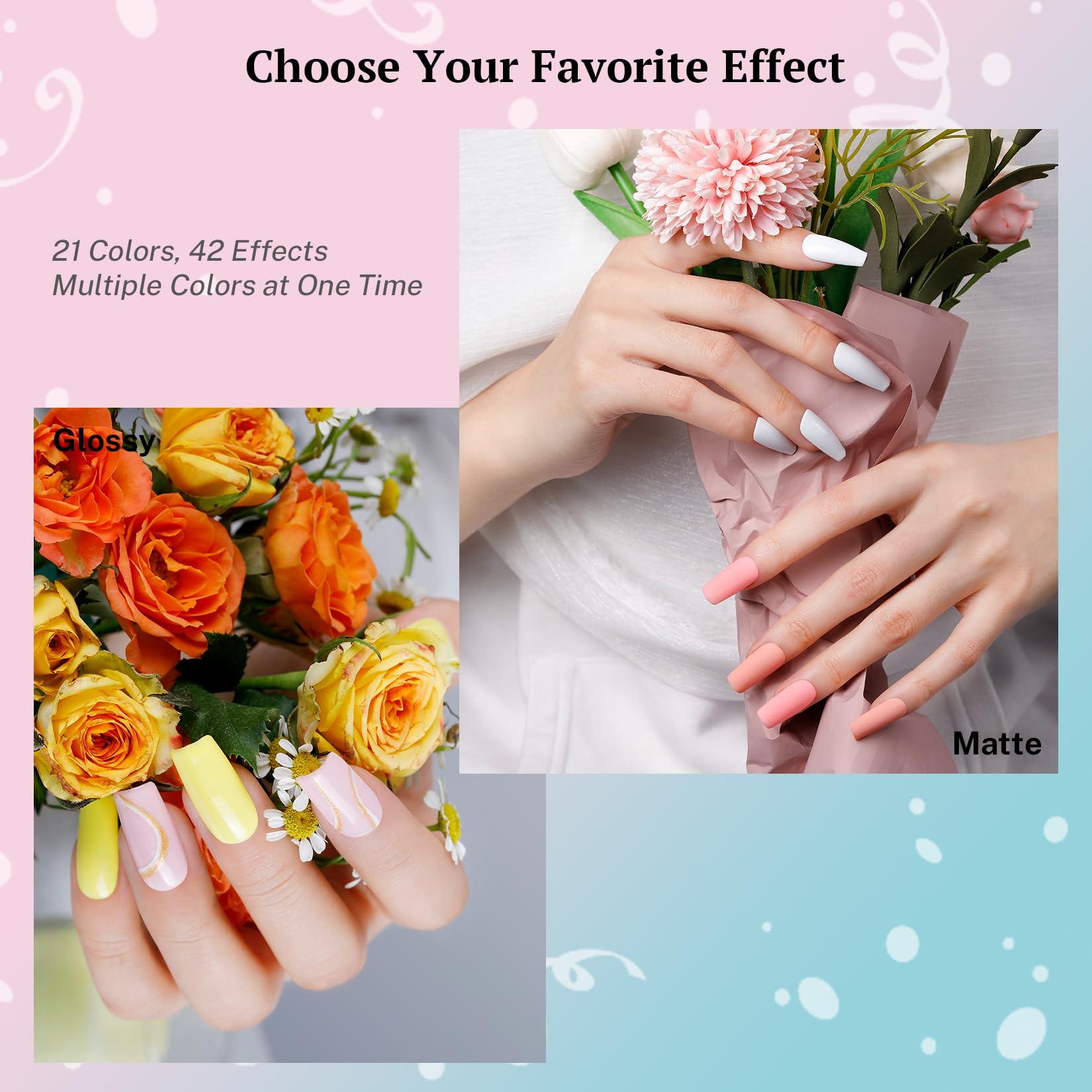 PHOENIXY 24 PCS Gel Nail Polish Set, 21 Colors Soak Off Gel Nail Kit Nude Pink Red Blue Green Yellow Orange Nail Polish Set with Base Gloss Matte Top Coat Nail Kit Gifts for Women - Image 5