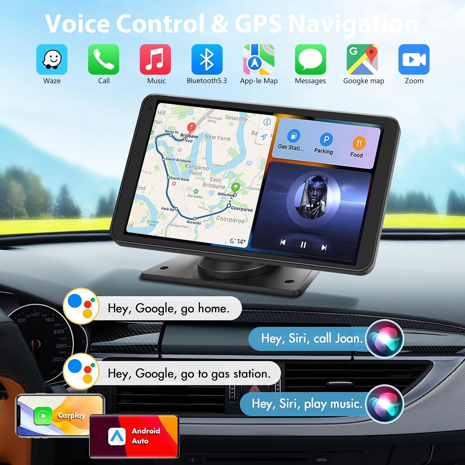 Carplay Screen for Car, 7" HD Wireless Portable Car Play Touchscreen Stereo with Android Auto Mirror Link/Backup Camera/GPS Navigation/Satellite Radio for All Vehicles - Image 4