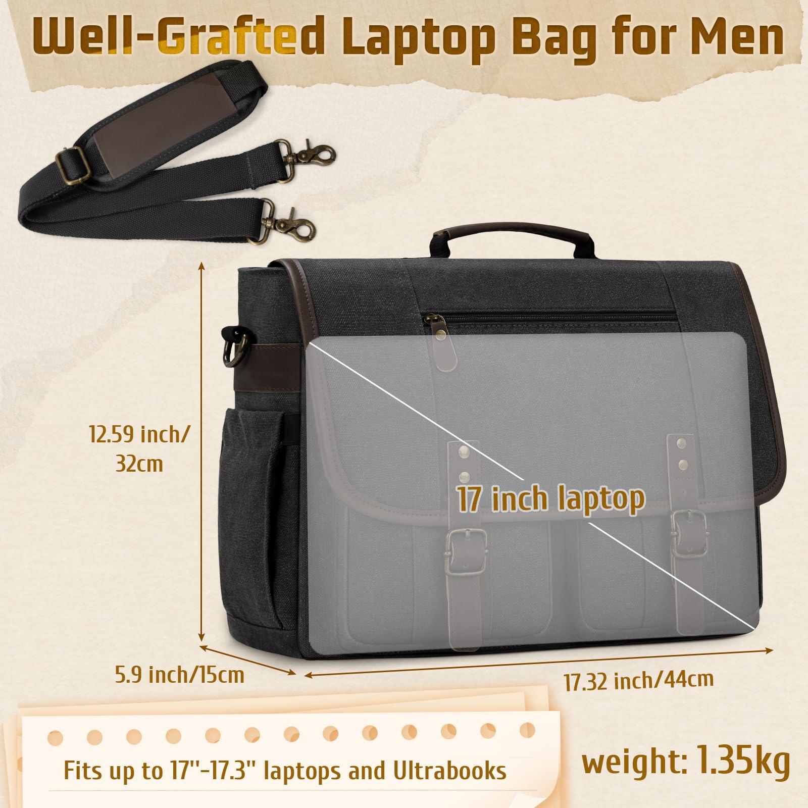 RAINSMORE Mens Messenger Bag 17-17.3 Inch Vintage Canvas Briefcase Water-resistant Large Computer Laptop Bag Rugged Satchel Shoulder Bag for Work Travel, Bookbag for College - Image 6