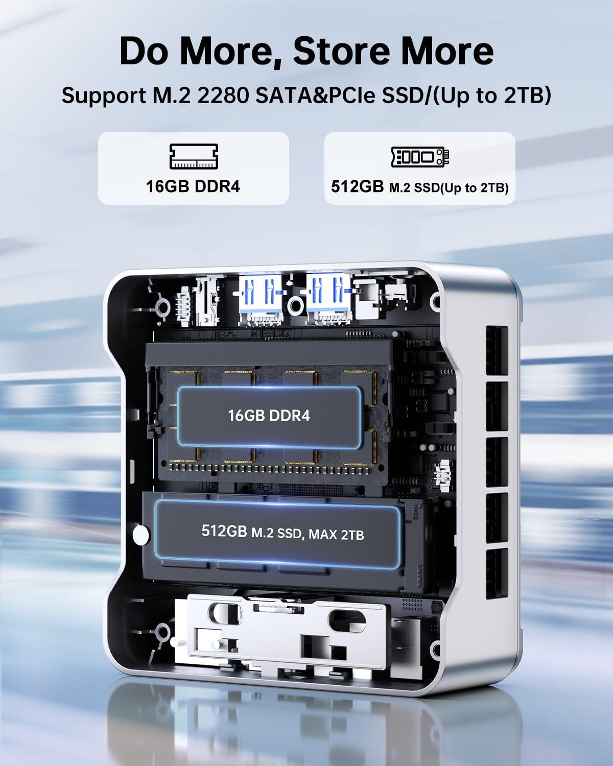 KAMRUI Essenx E2 N150 Mini Pc, Micro PC 16GB DDR4 512GB SSD Mini Computers, Twin Lake-N N150 (Beat N100, up to 3.6GHz) Small PC, HDMI+DP1.4 Dual 4K UHD,Gigabit Ethernet,WiFi,BT/Home/Office Desktop PC - Image 3
