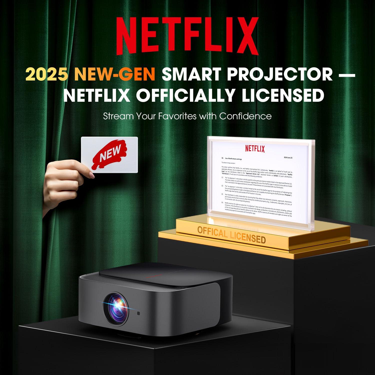[2025 Netflix-Official | 386+ Built-in Apps] DBPOWER E2 Smart Projector with WiFi and Bluetooth, Mini Projector 4K Support with Netflix, Youtube, Disney+, Hulu, Max, Crunchyroll w Portable Case - Image 4